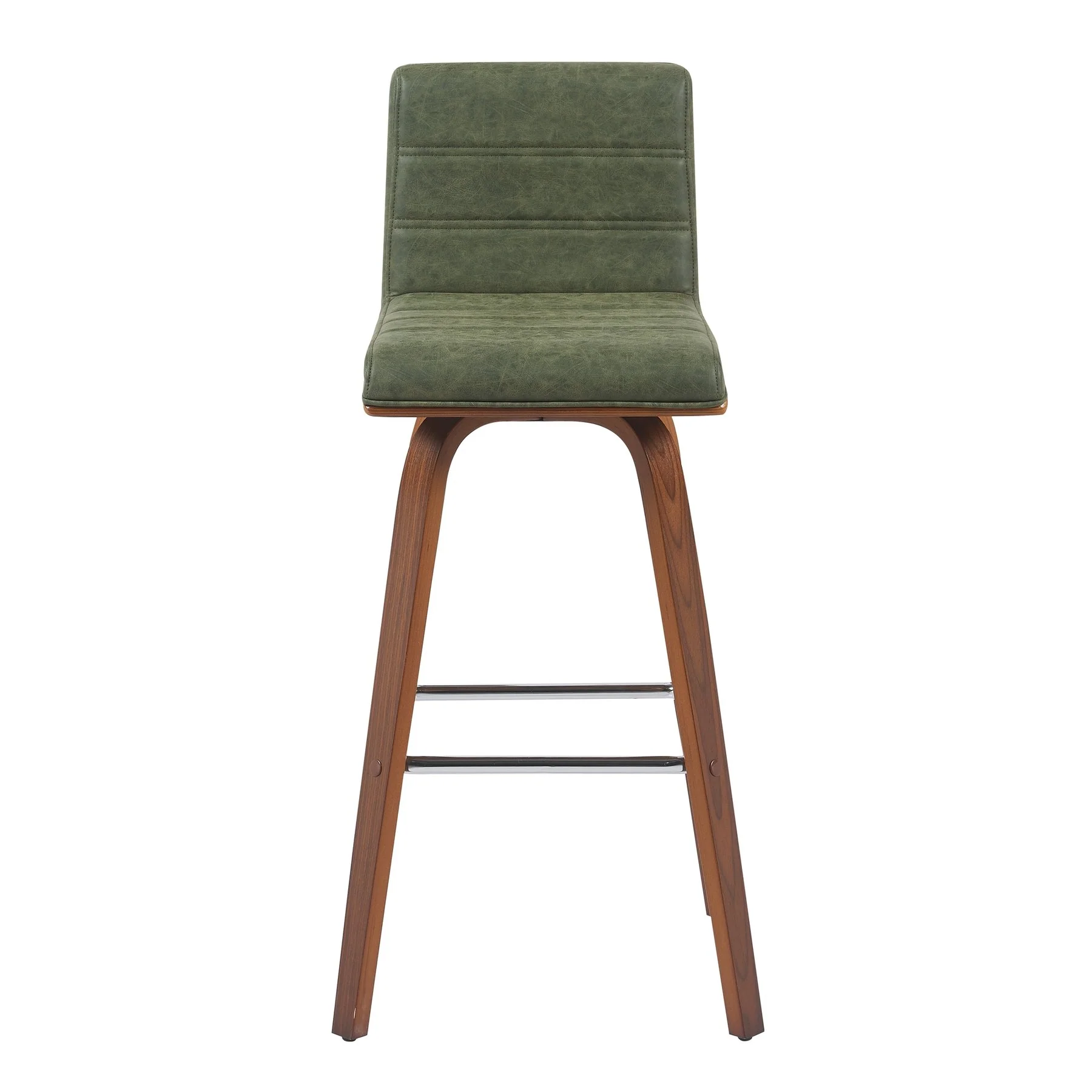 Vienna Modern Swivel Bar Height Stool with Vintage Green Upholstered Seat and Walnut Finished Wood Frame - Image 2