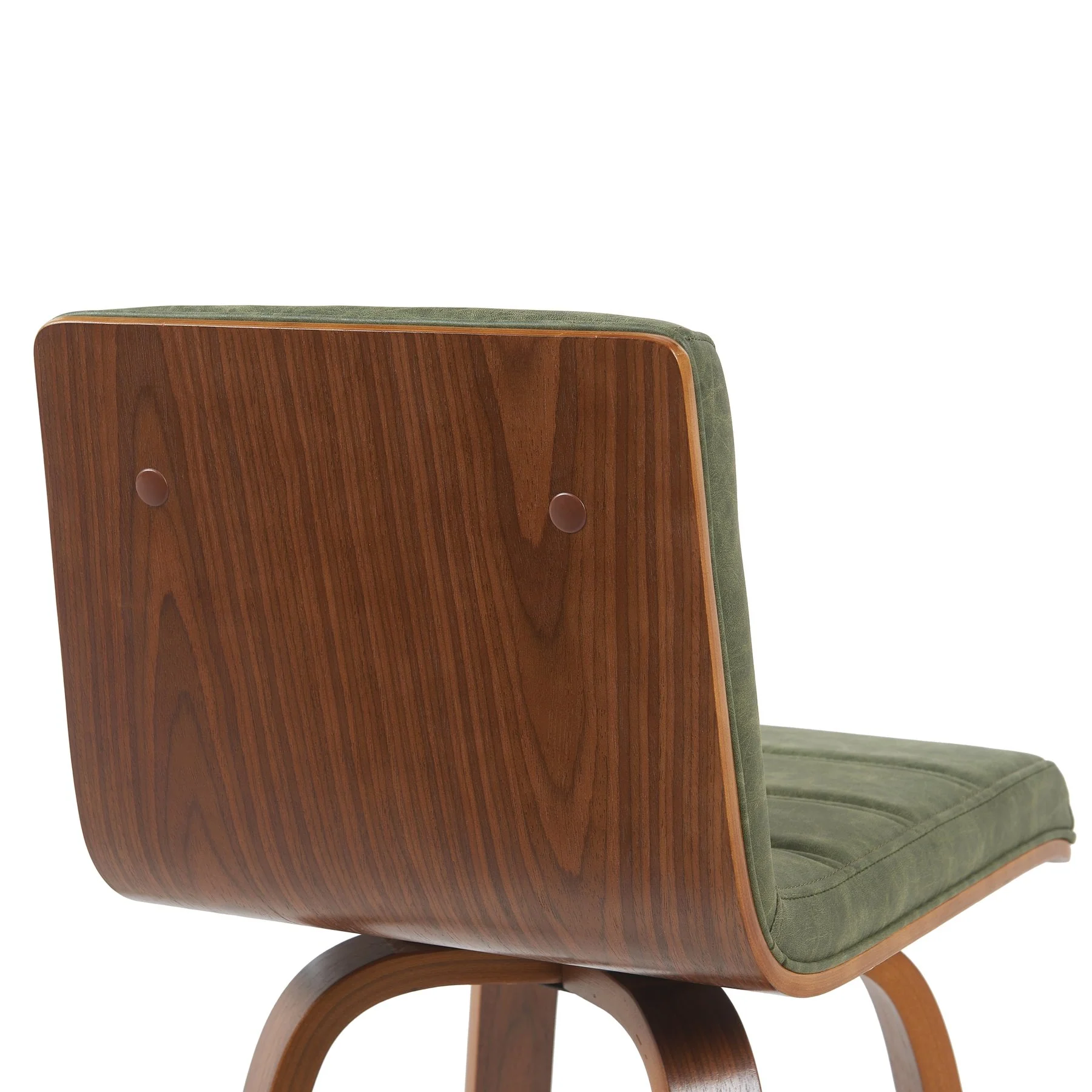 Vienna Modern Swivel Bar Height Stool with Vintage Green Upholstered Seat and Walnut Finished Wood Frame - Image 5