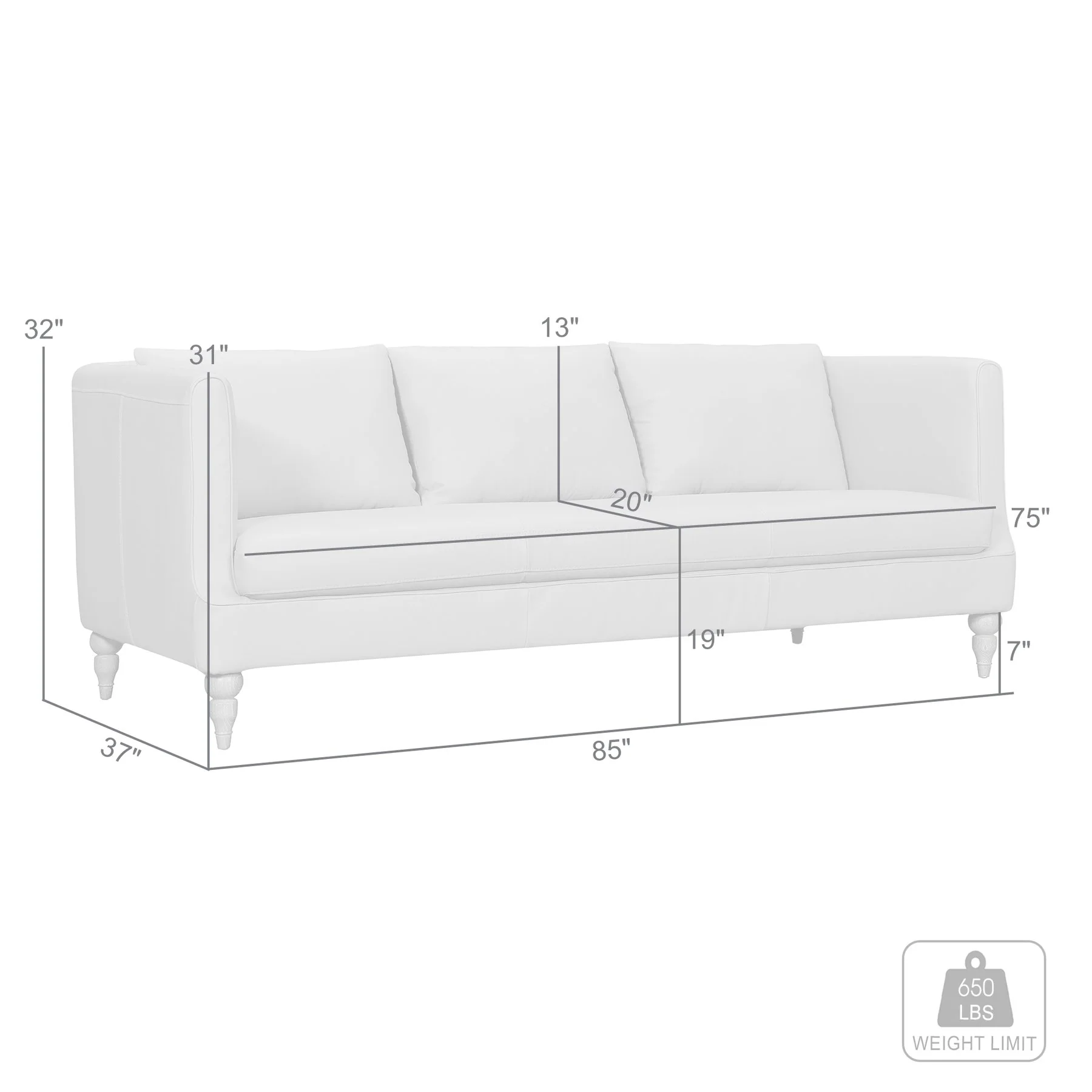 Vincenza 85" Dove Gray Leather Sofa - Image 8