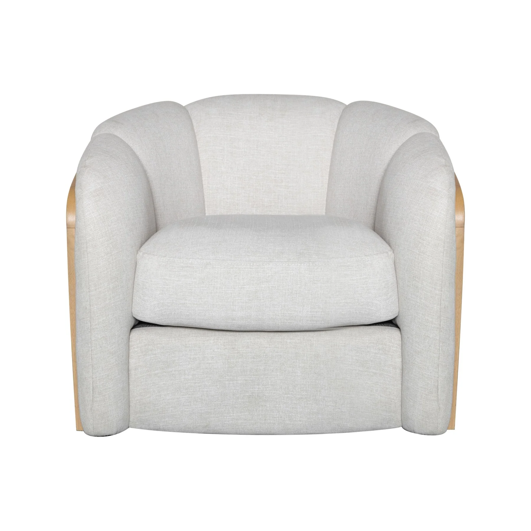 Violet Accent Chair in Soft Oat Fabric with Natural Wood Finish and Rattan Back - Image 2