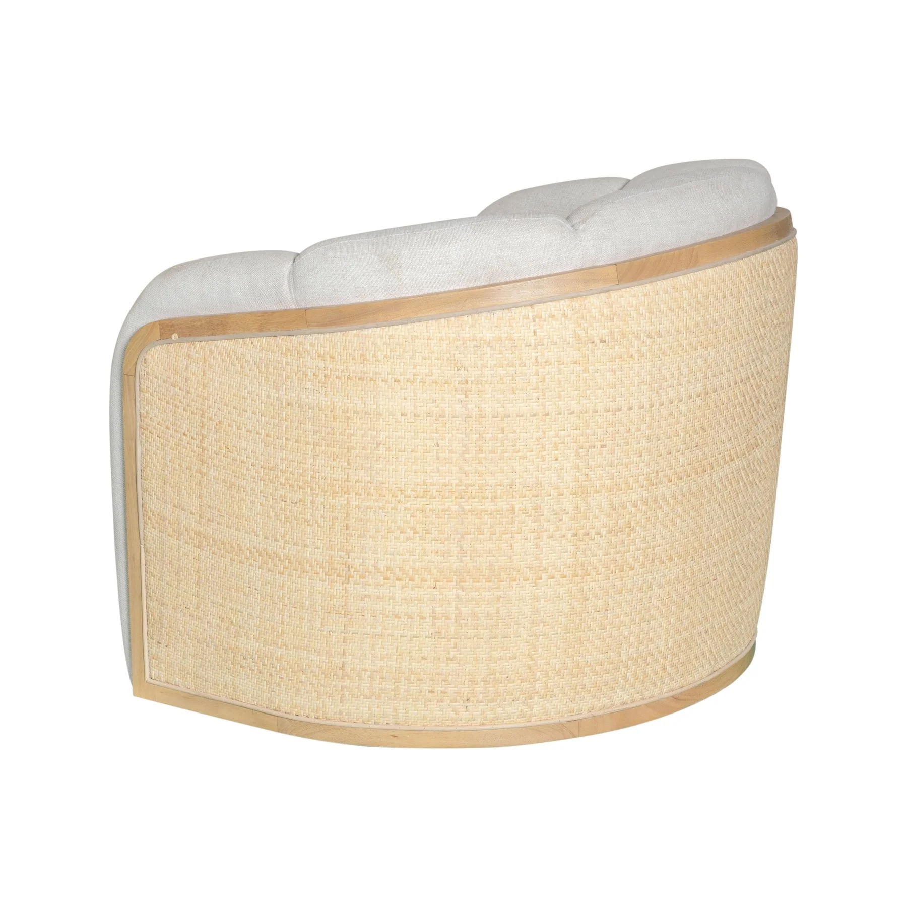 Violet Accent Chair in Soft Oat Fabric with Natural Wood Finish and Rattan Back - Image 3