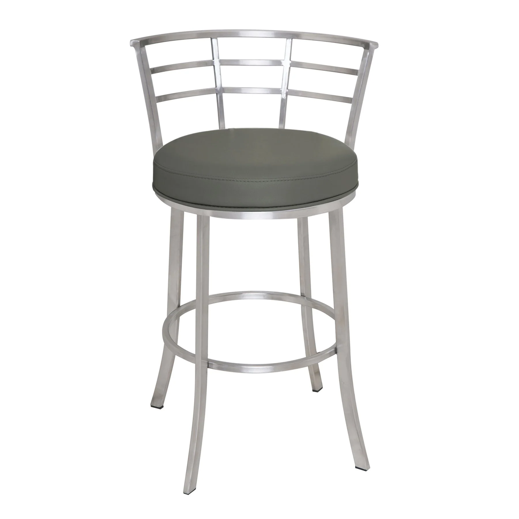 Viper 26" Counter Height Swivel Gray Faux Leather and Brushed Stainless Steel Bar Stool - Image 2