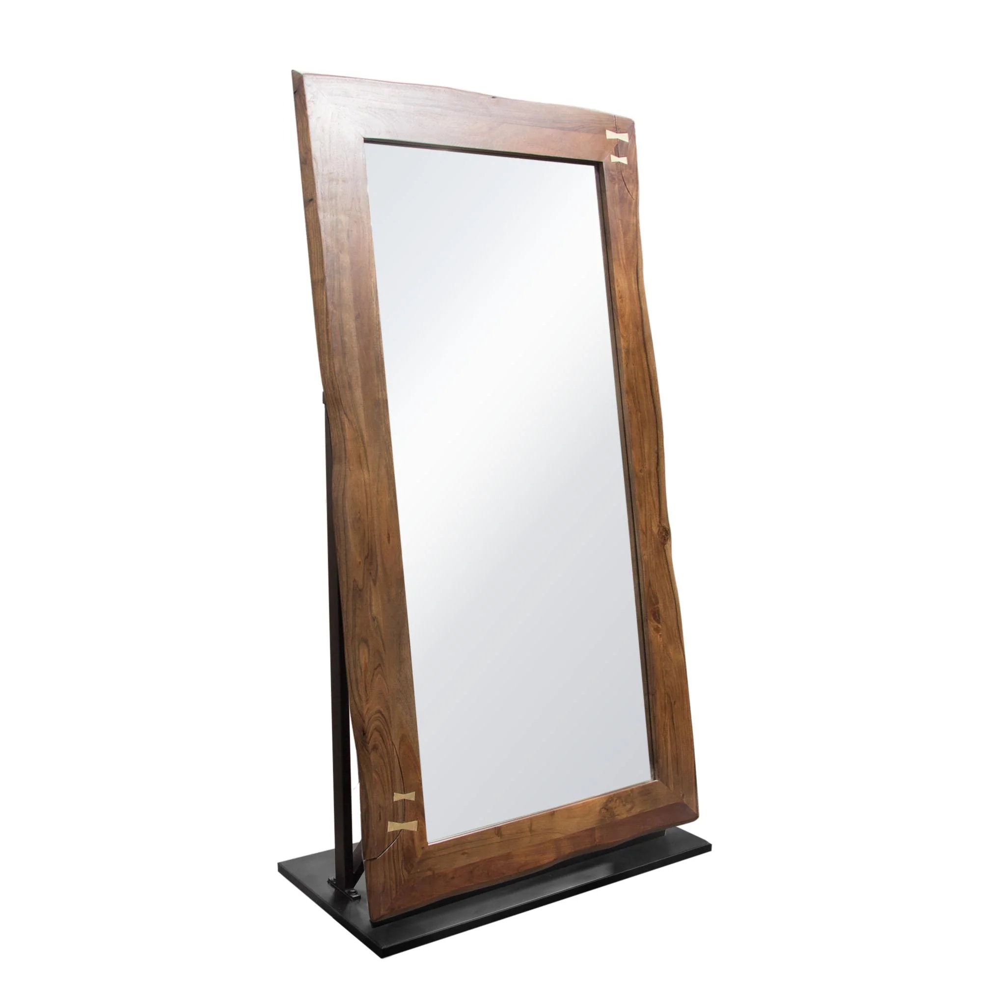 Vista Solid Acacia Wood Mirror w/ Live Edge in Walnut Finish w/ Gold Inlay & Black Self-Supporting Stand by Diamond Sofa - Image 5