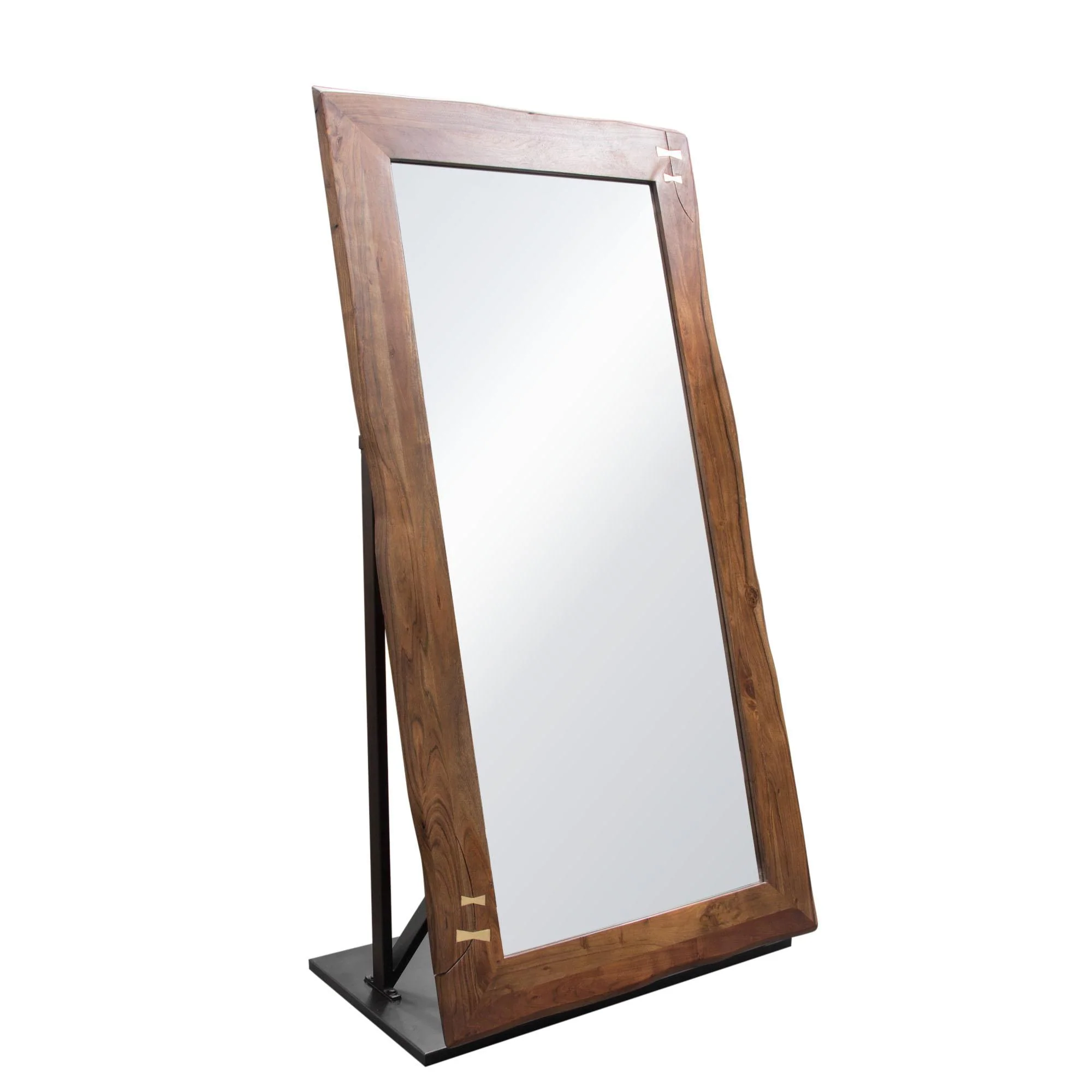 Vista Solid Acacia Wood Mirror w/ Live Edge in Walnut Finish w/ Gold Inlay & Black Self-Supporting Stand by Diamond Sofa - Image 6
