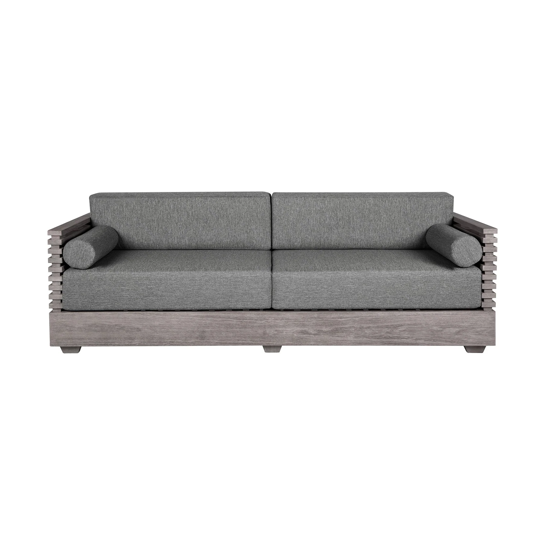 Vivid Outdoor Patio 4 Piece Conversation Set in Gray Eucalyptus Wood with Gray Olefin Cushions - Image 3