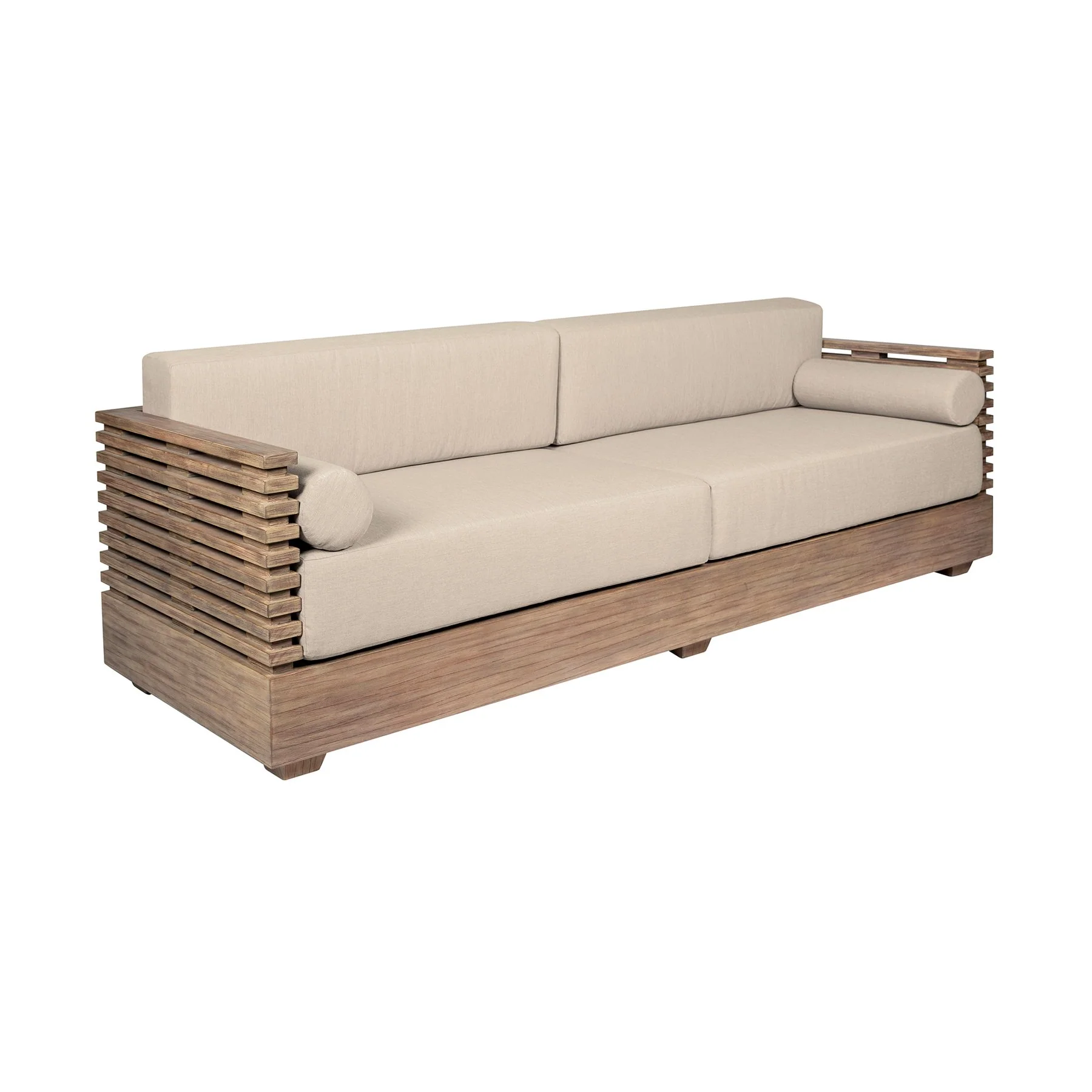 Vivid Outdoor Patio 4 Piece Conversation Set in Light Eucalyptus Wood with Taupe Olefin Cushions - Image 4