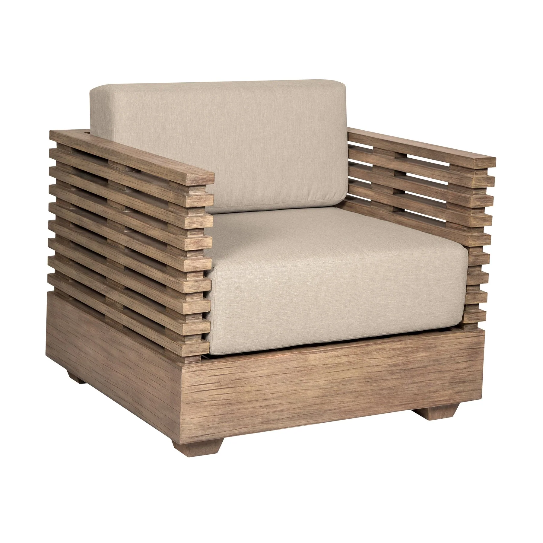 Vivid Outdoor Patio 4 Piece Conversation Set in Light Eucalyptus Wood with Taupe Olefin Cushions - Image 5