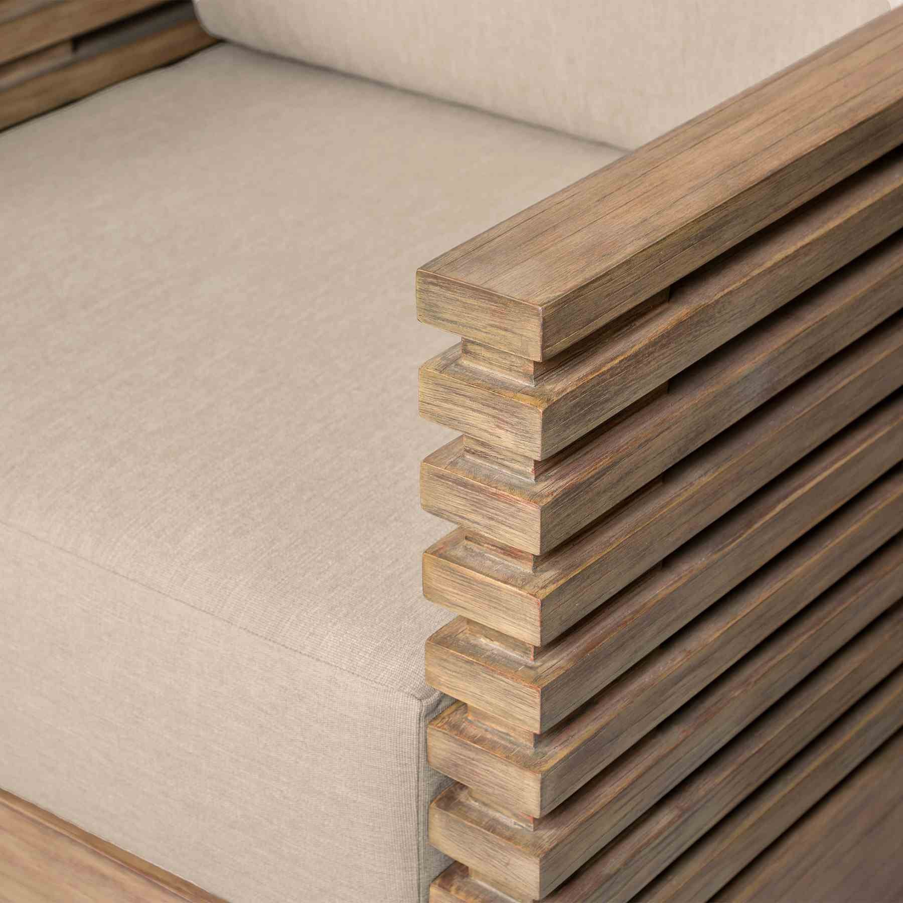 Vivid Outdoor Patio 4 Piece Conversation Set in Light Eucalyptus Wood with Taupe Olefin Cushions - Image 9