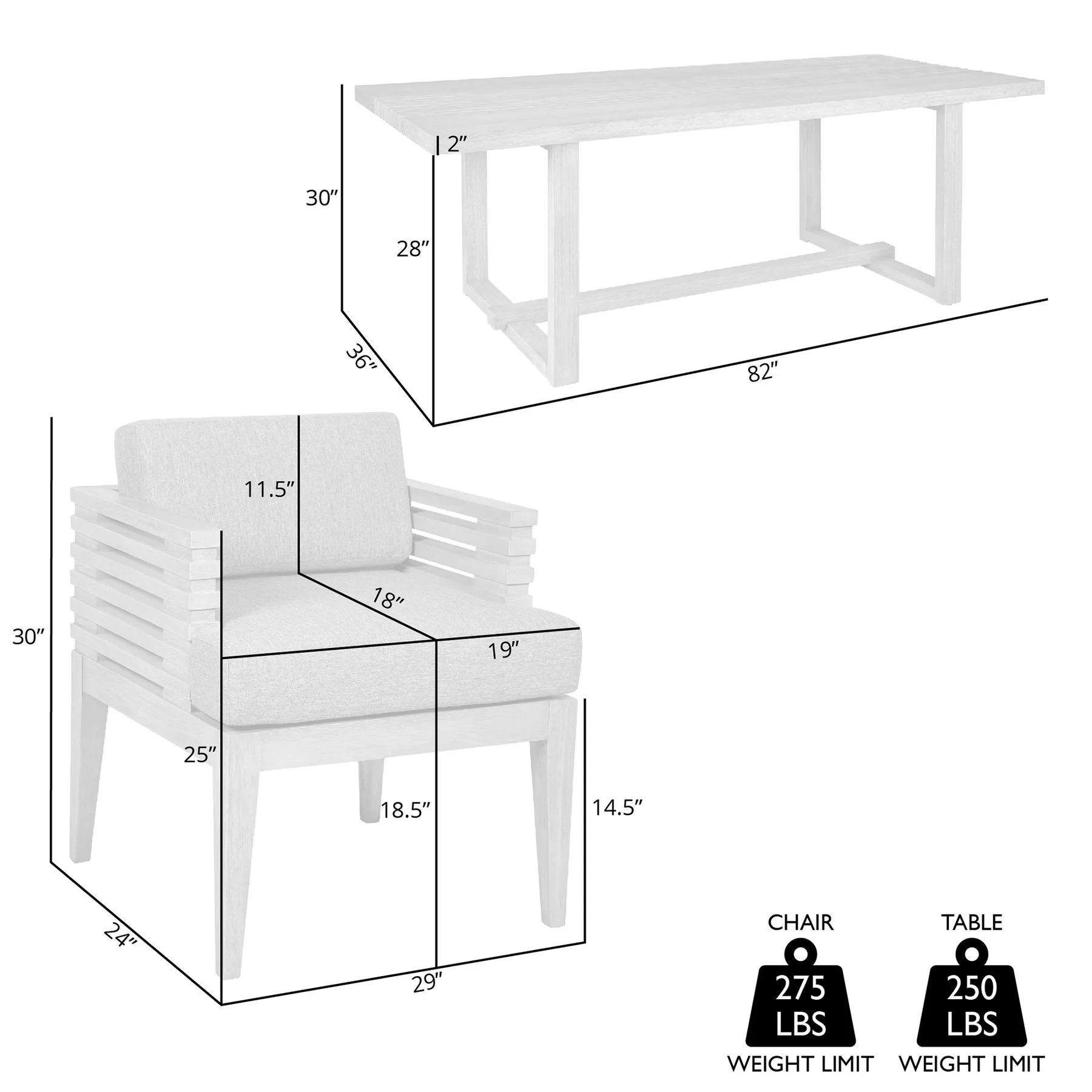 Vivid Outdoor Patio 5 Piece Dining Set in Gray Eucalyptus Wood with Gray Olefin Cushions - Image 12