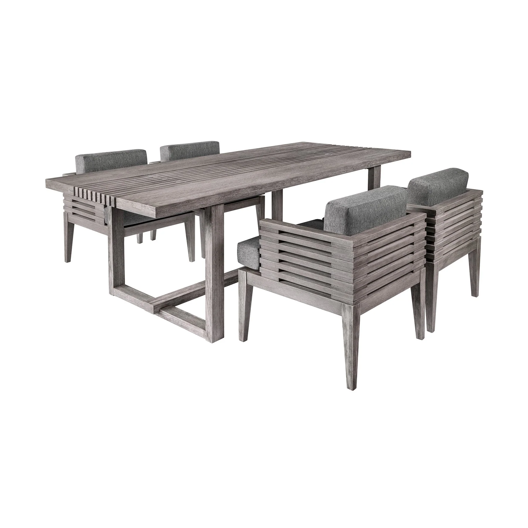 Vivid Outdoor Patio 5 Piece Dining Set in Gray Eucalyptus Wood with Gray Olefin Cushions - Image 2