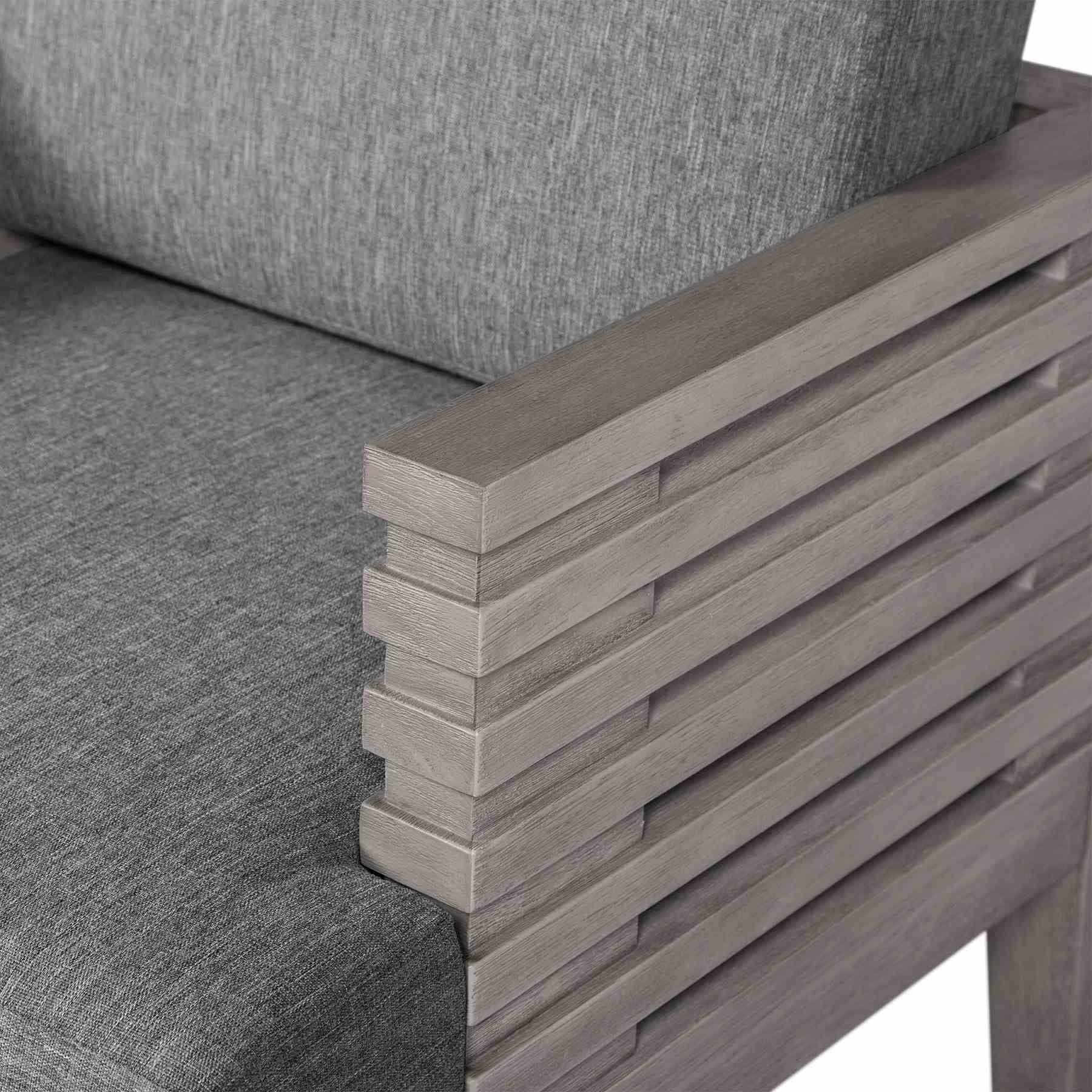 Vivid Outdoor Patio 5 Piece Dining Set in Gray Eucalyptus Wood with Gray Olefin Cushions - Image 7