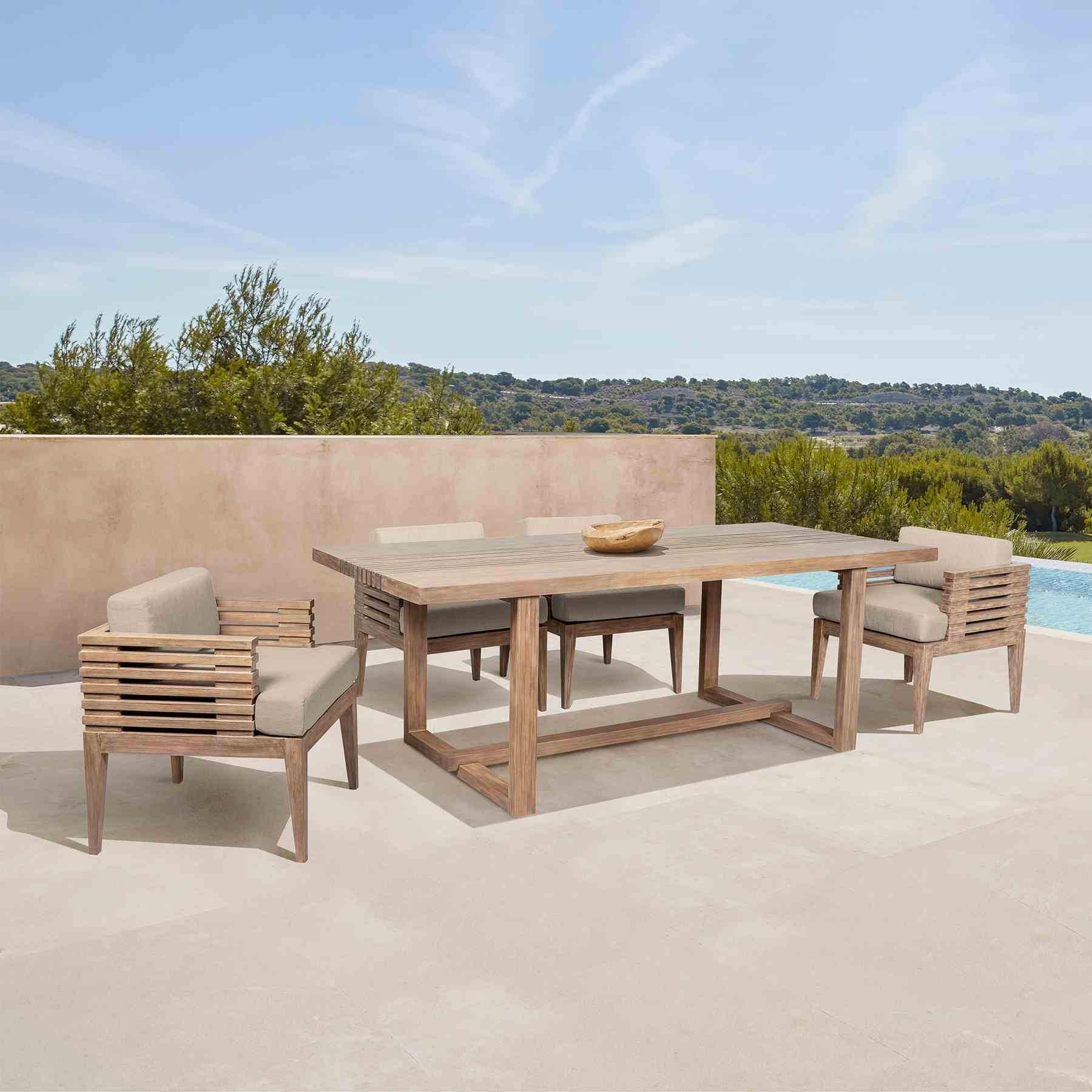 Vivid Outdoor Patio 5 Piece Dining Set in Light Eucalyptus Wood with Taupe Olefin Cushions - Image 13