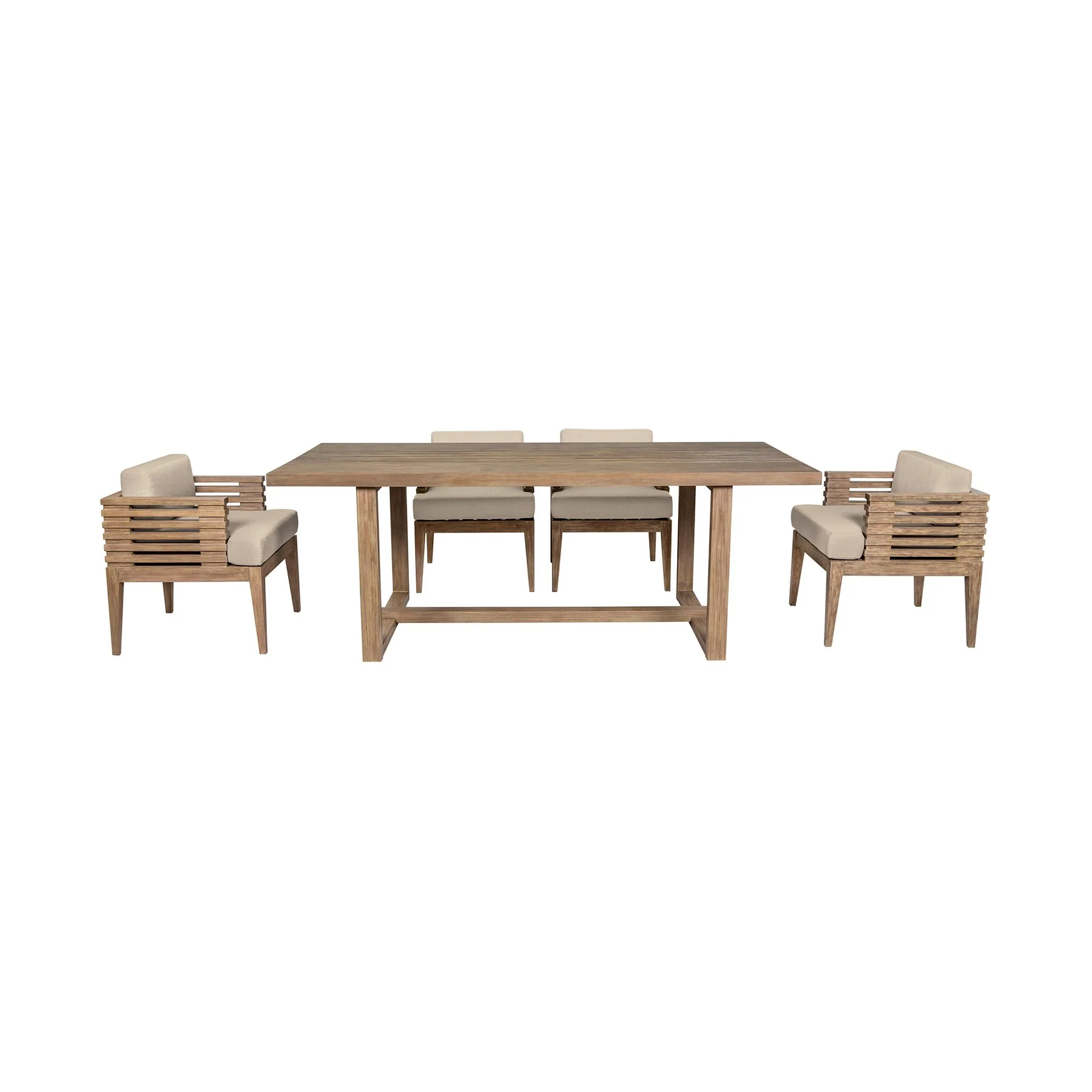Vivid Outdoor Patio 5 Piece Dining Set in Light Eucalyptus Wood with Taupe Olefin Cushions - Image 2