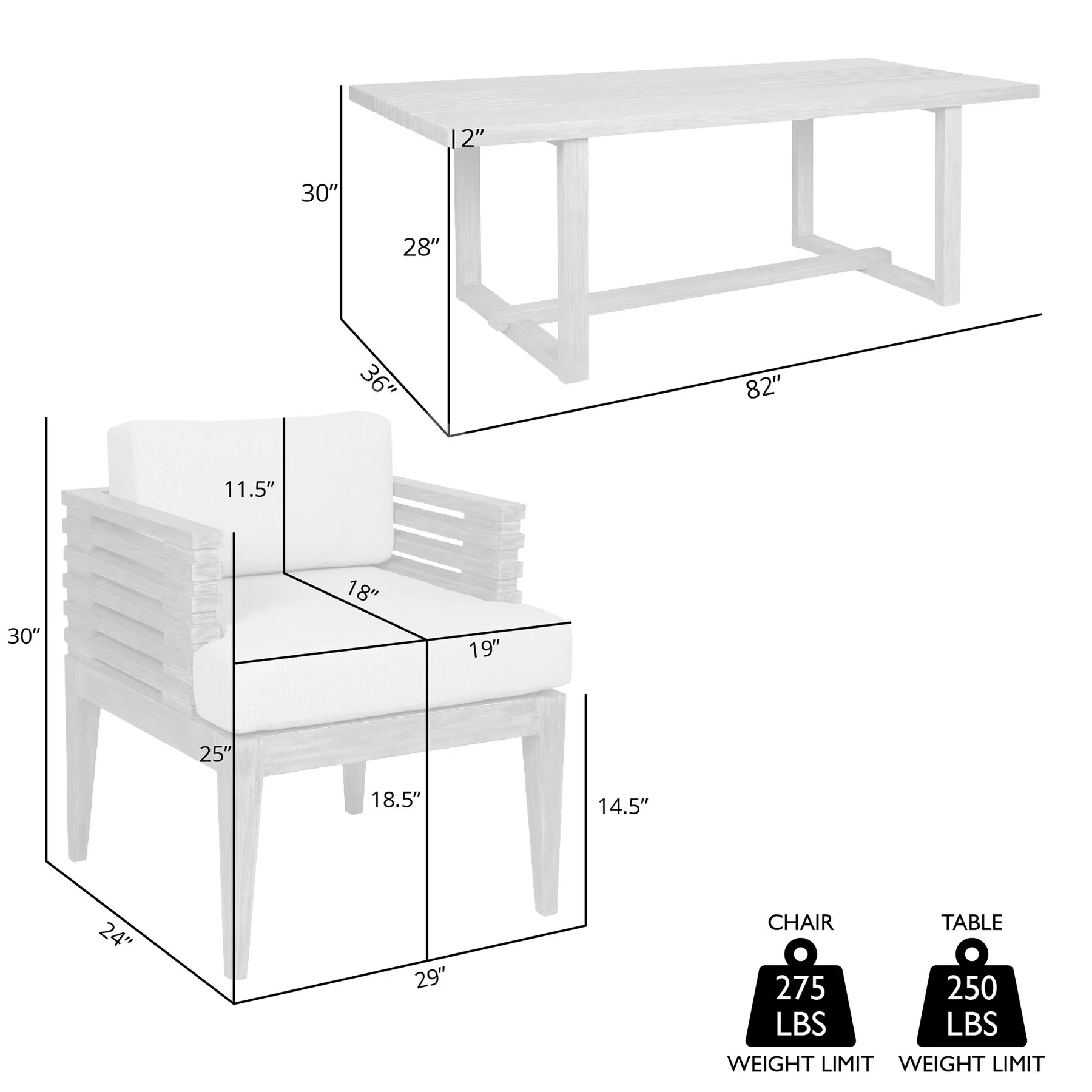 Vivid Outdoor Patio 7 Piece Dining Set in Light Eucalyptus Wood with Taupe Olefin Cushions - Image 11