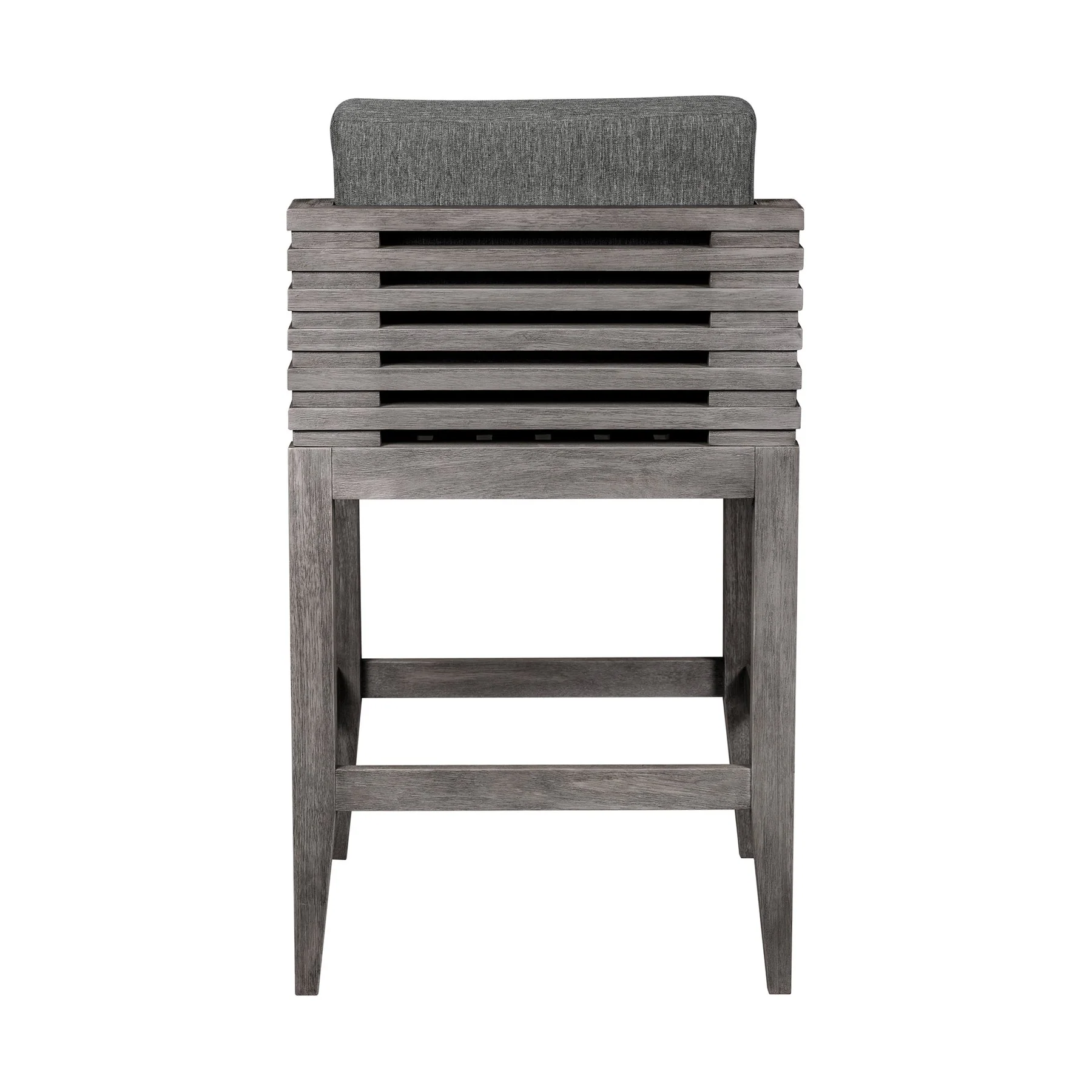 Vivid Outdoor Patio Bar Stool in Gray Eucalyptus Wood with Gray Olefin Cushions - Image 5