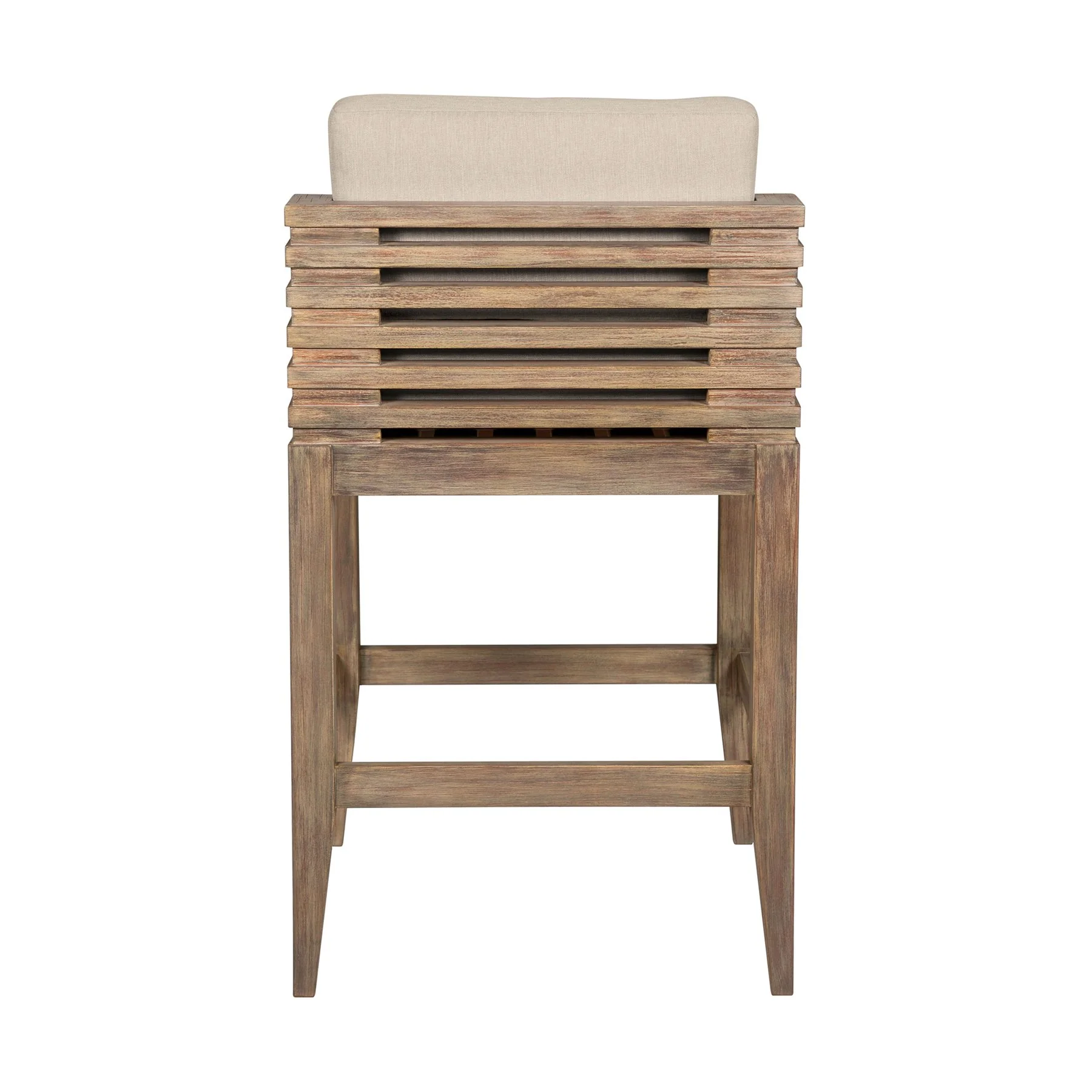 Vivid Outdoor Patio Bar Stool in Light Eucalyptus Wood with Taupe Olefin Cushions - Image 5