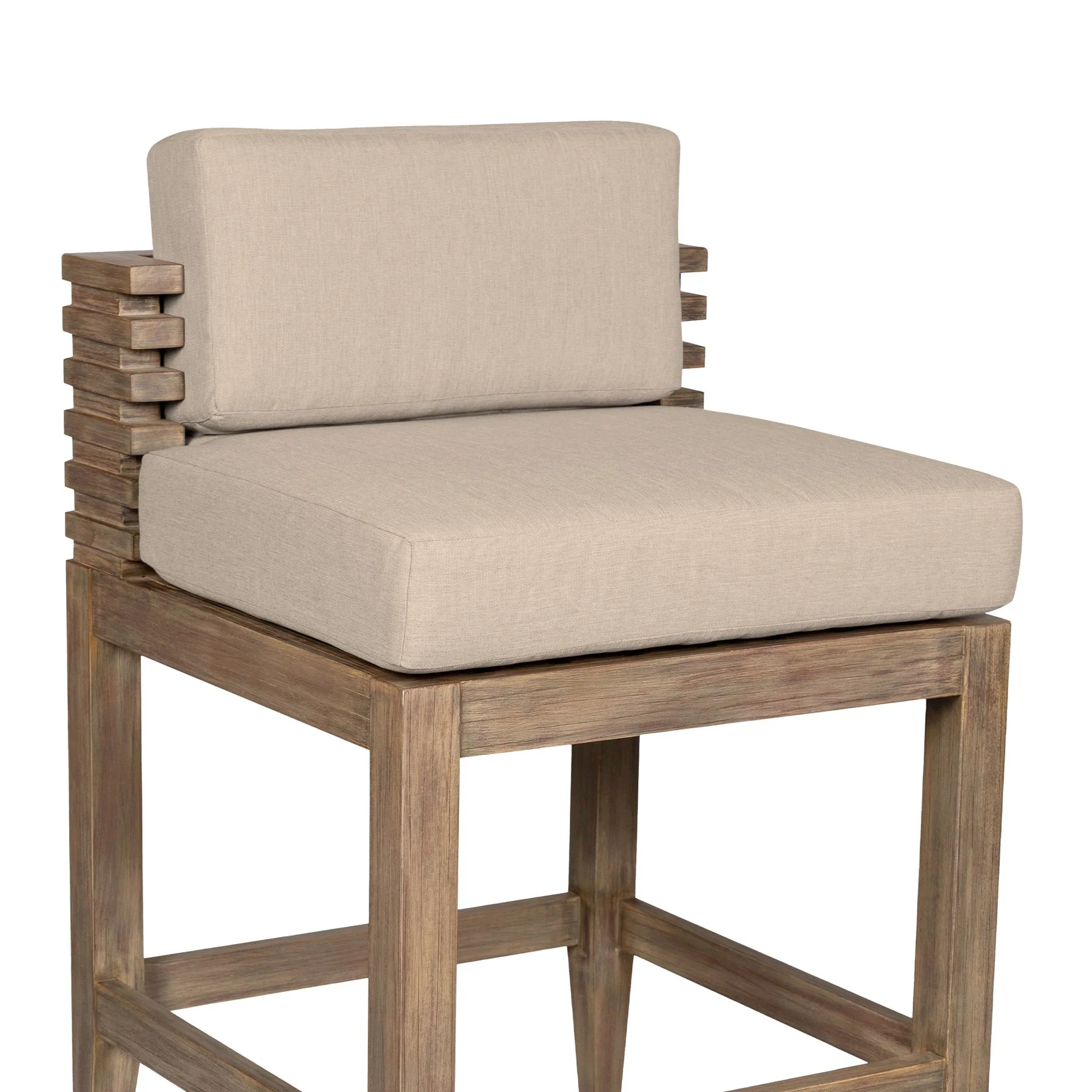 Vivid Outdoor Patio Bar Stool in Light Eucalyptus Wood with Taupe Olefin Cushions - Image 6