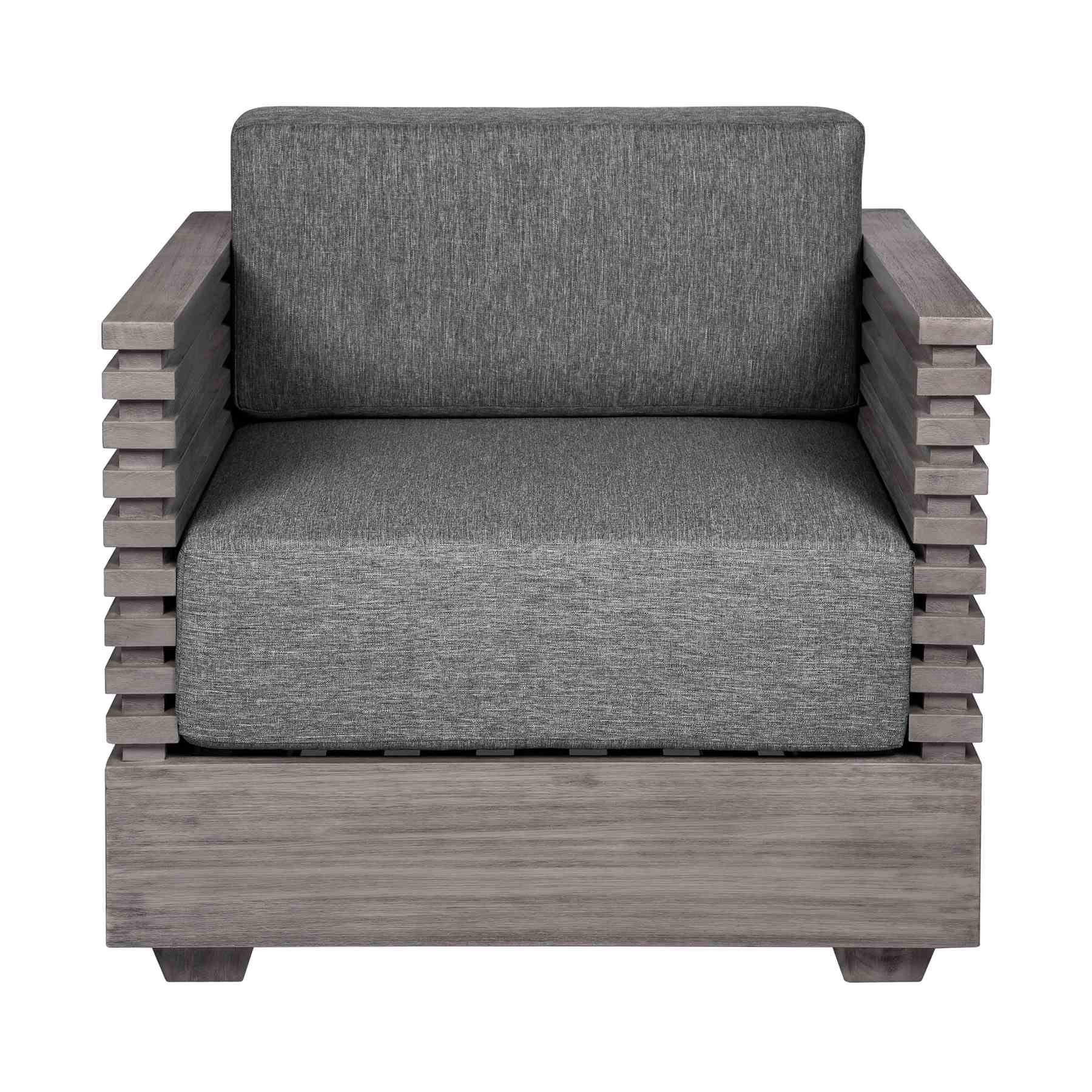Vivid Outdoor Patio Chair in Gray Eucalyptus Wood with Gray Olefin Cushions - Image 2
