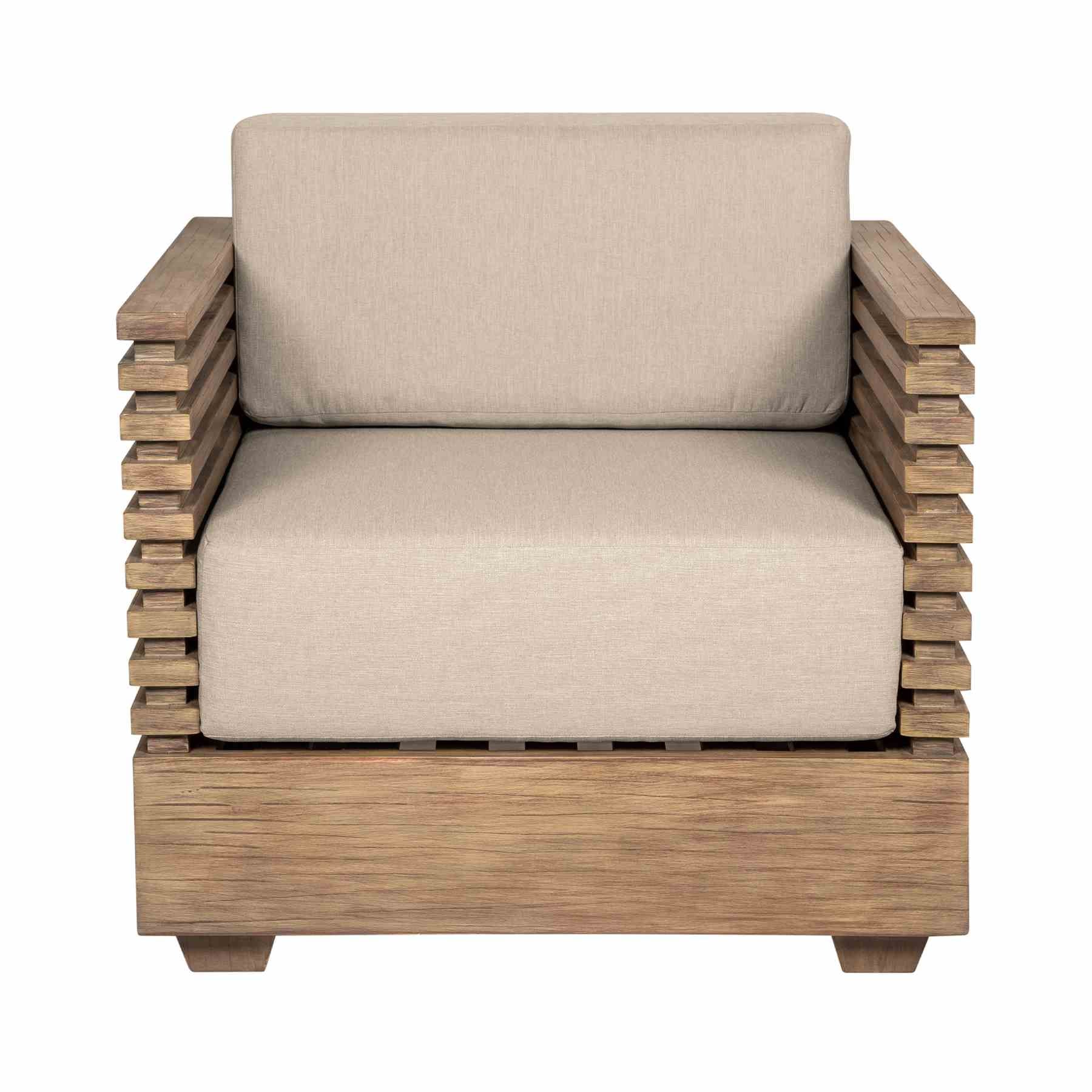 Vivid Outdoor Patio Chair in Light Eucalyptus Wood with Taupe Olefin Cushions - Image 2
