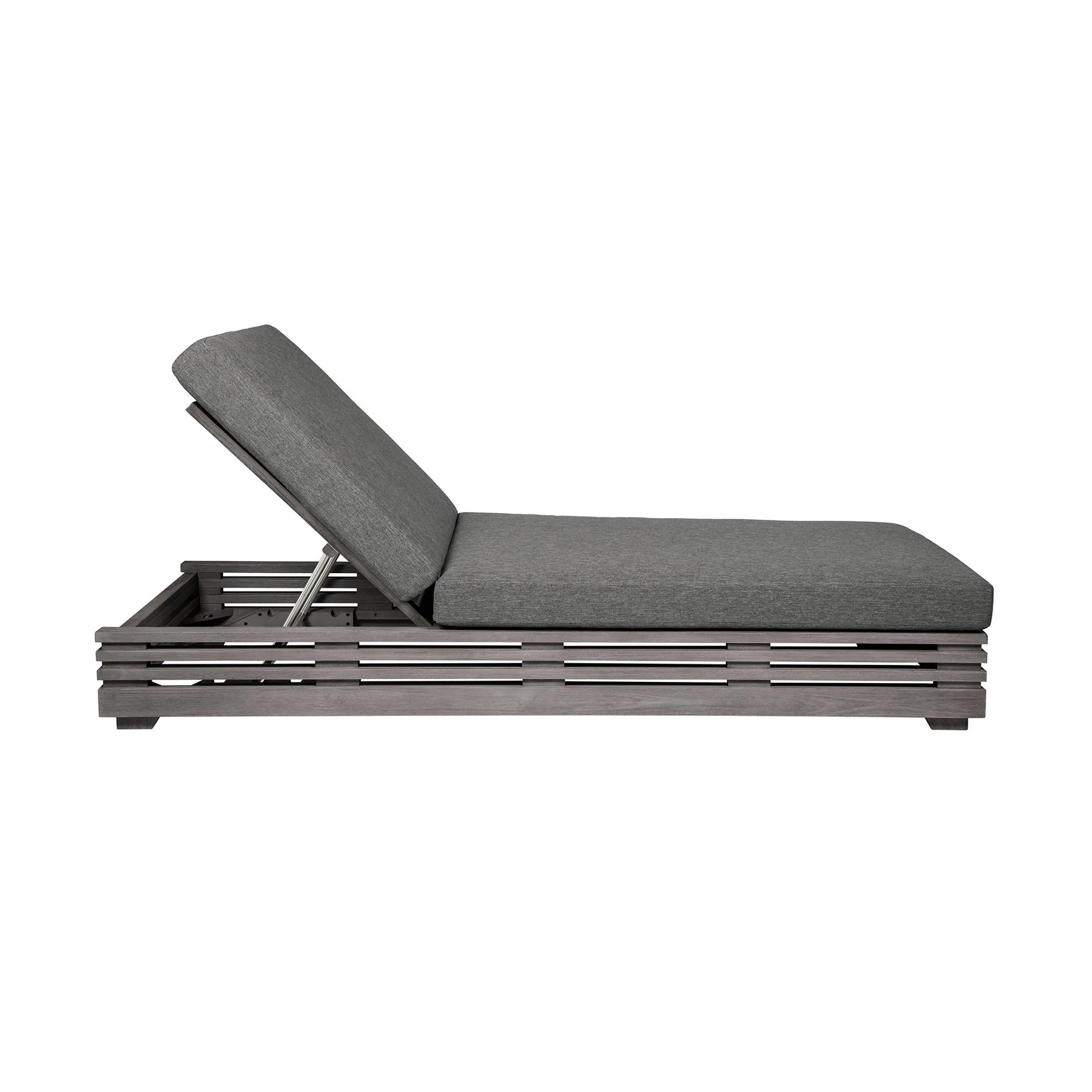 Vivid Outdoor Patio Chaise Lounge Chair in Gray Eucalyptus Wood with Gray Olefin Cushions - Image 5