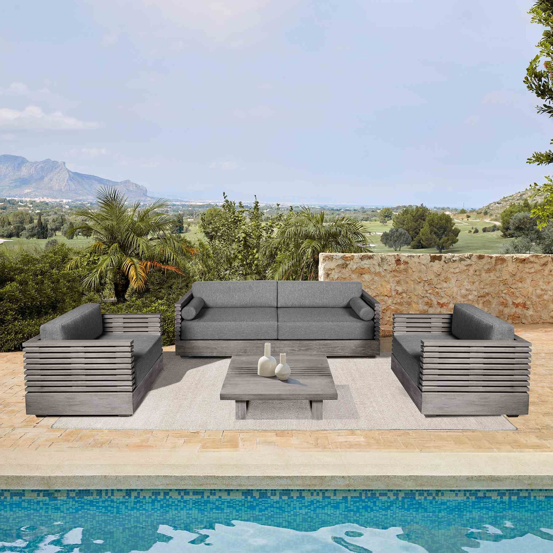 Vivid Outdoor Patio Coffee Table in Gray Eucalyptus Wood - Image 9