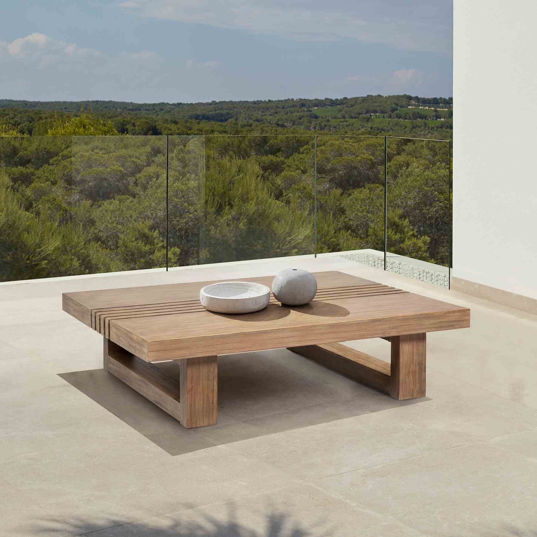 Vivid Outdoor Patio Coffee Table in Light Eucalyptus Wood - Image 8