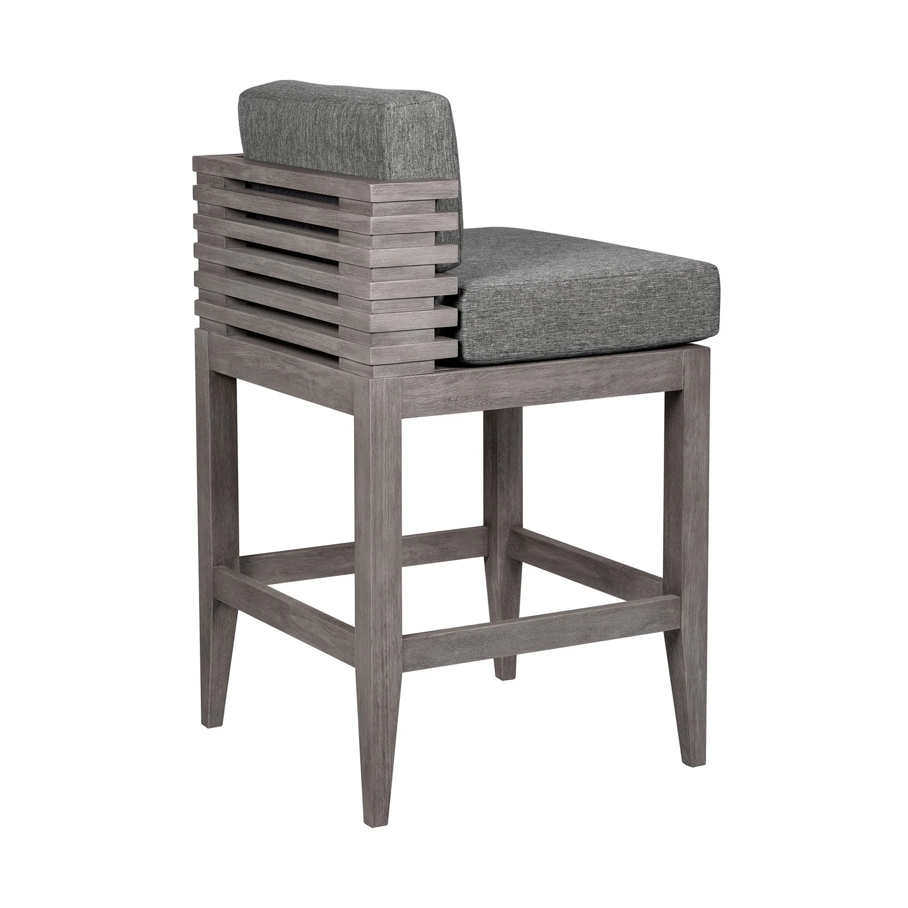 Vivid Outdoor Patio Counter Stool in Gray Eucalyptus Wood with Gray Olefin Cushions - Image 4