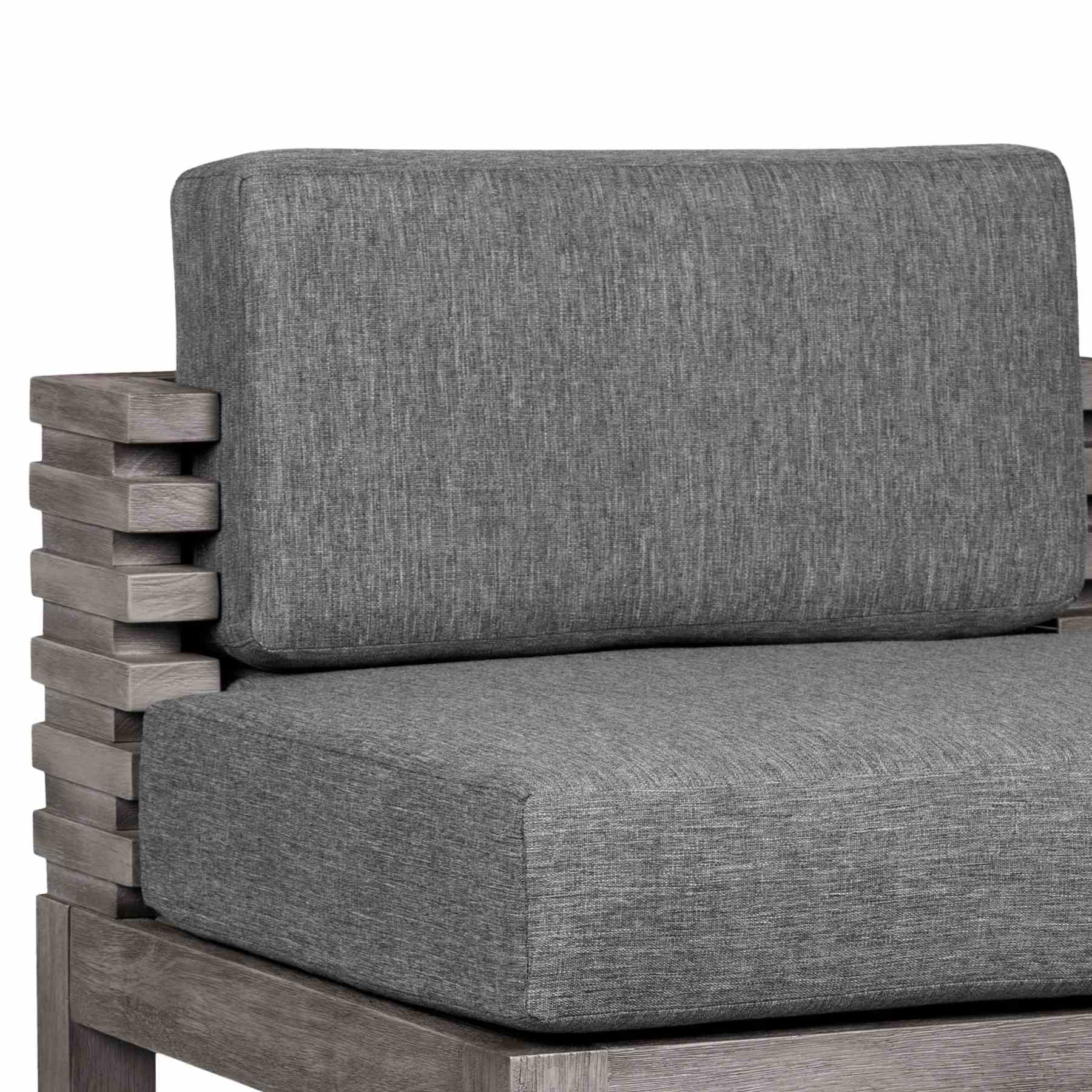 Vivid Outdoor Patio Counter Stool in Gray Eucalyptus Wood with Gray Olefin Cushions - Image 7