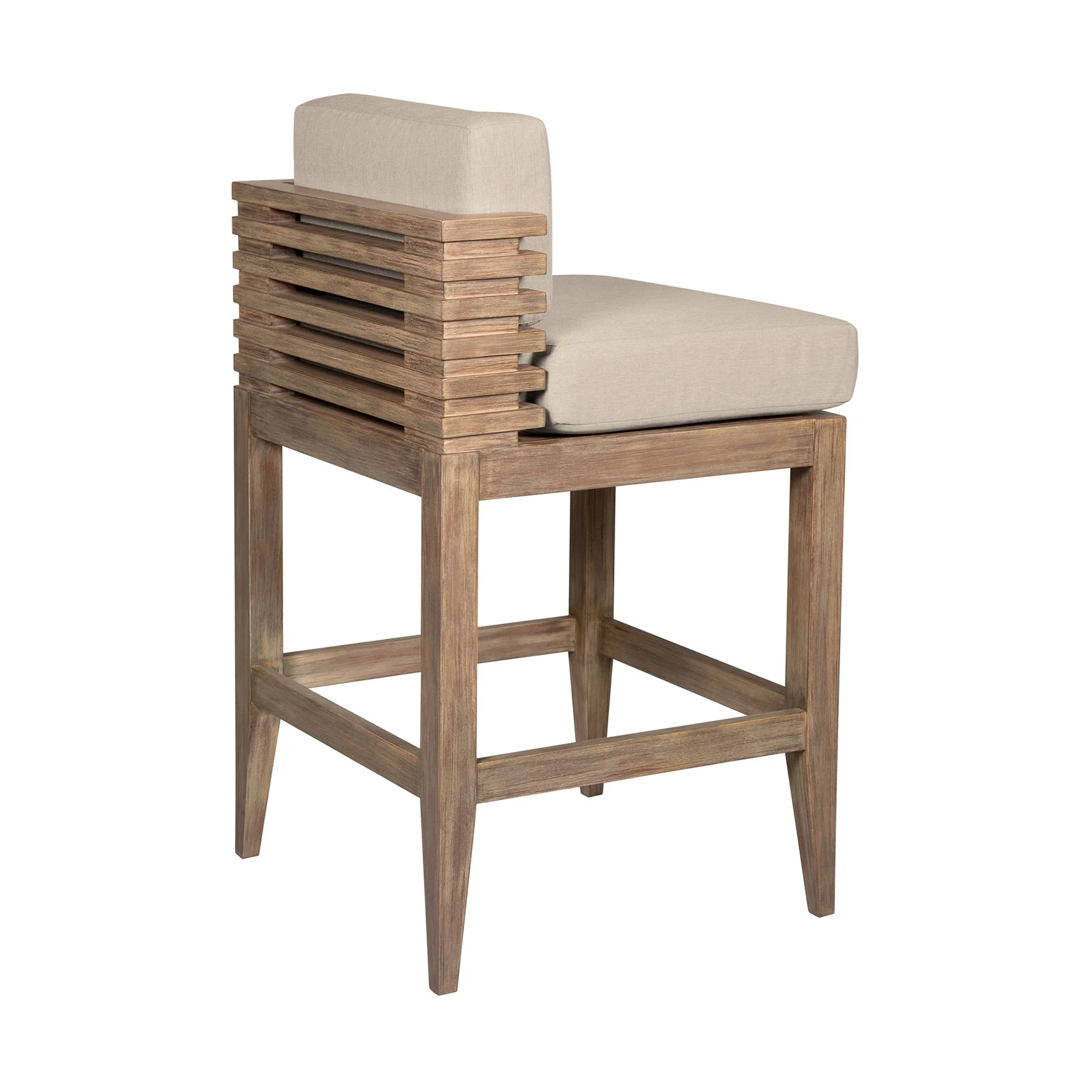 Vivid Outdoor Patio Counter Stool in Light Eucalyptus Wood with Taupe Olefin Cushions - Image 4