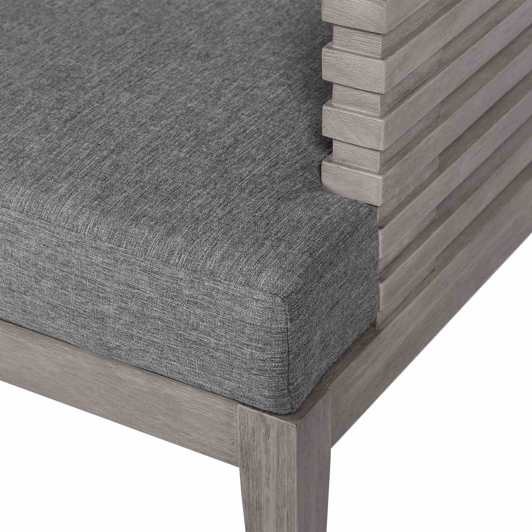 Vivid Outdoor Patio Dining Chair in Gray Eucalyptus Wood with Gray Olefin Cushions - Image 7