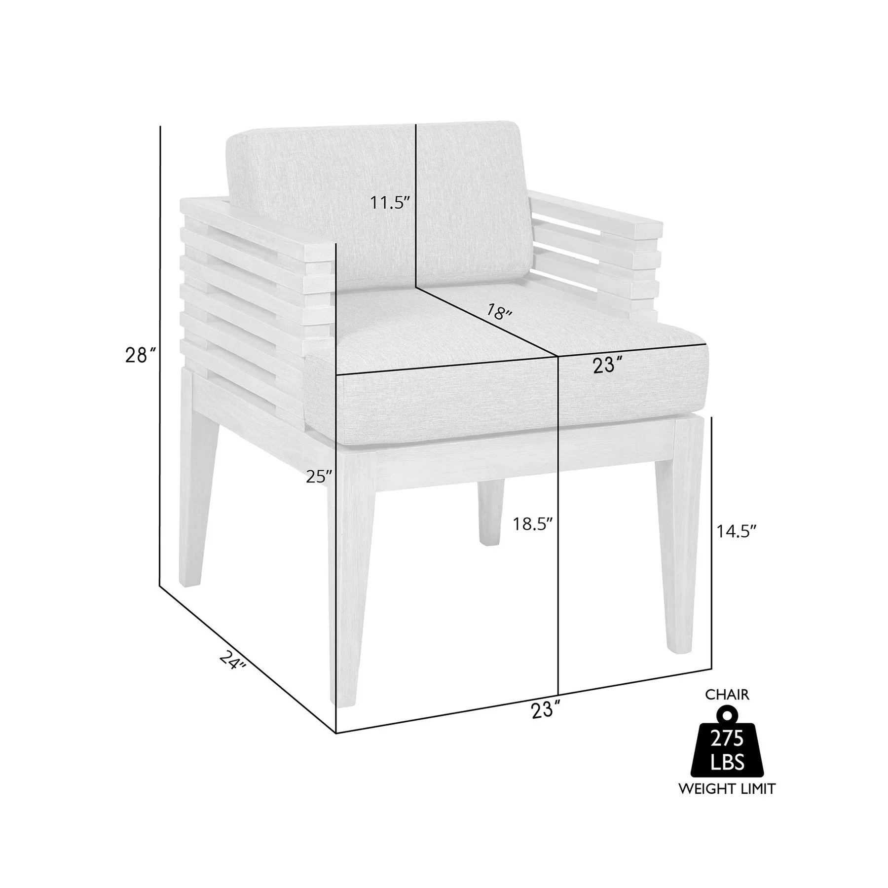 Vivid Outdoor Patio Dining Chair in Gray Eucalyptus Wood with Gray Olefin Cushions - Image 9