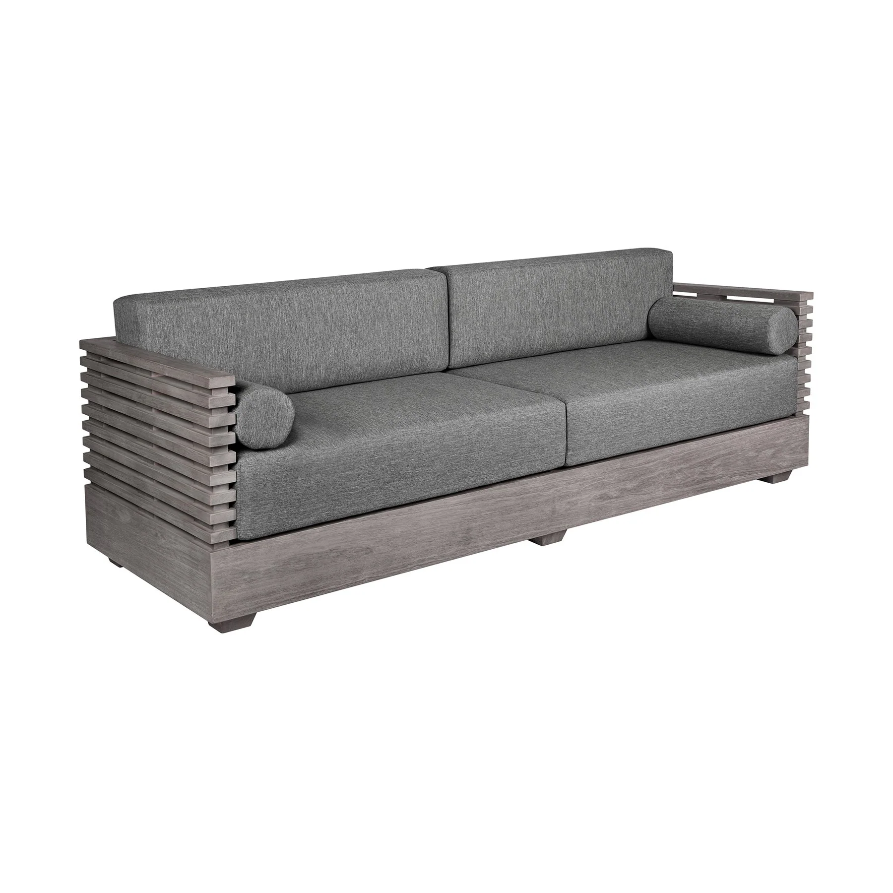 Vivid Outdoor Patio Sofa in Gray Eucalyptus Wood with Gray Olefin Cushions - Image 2