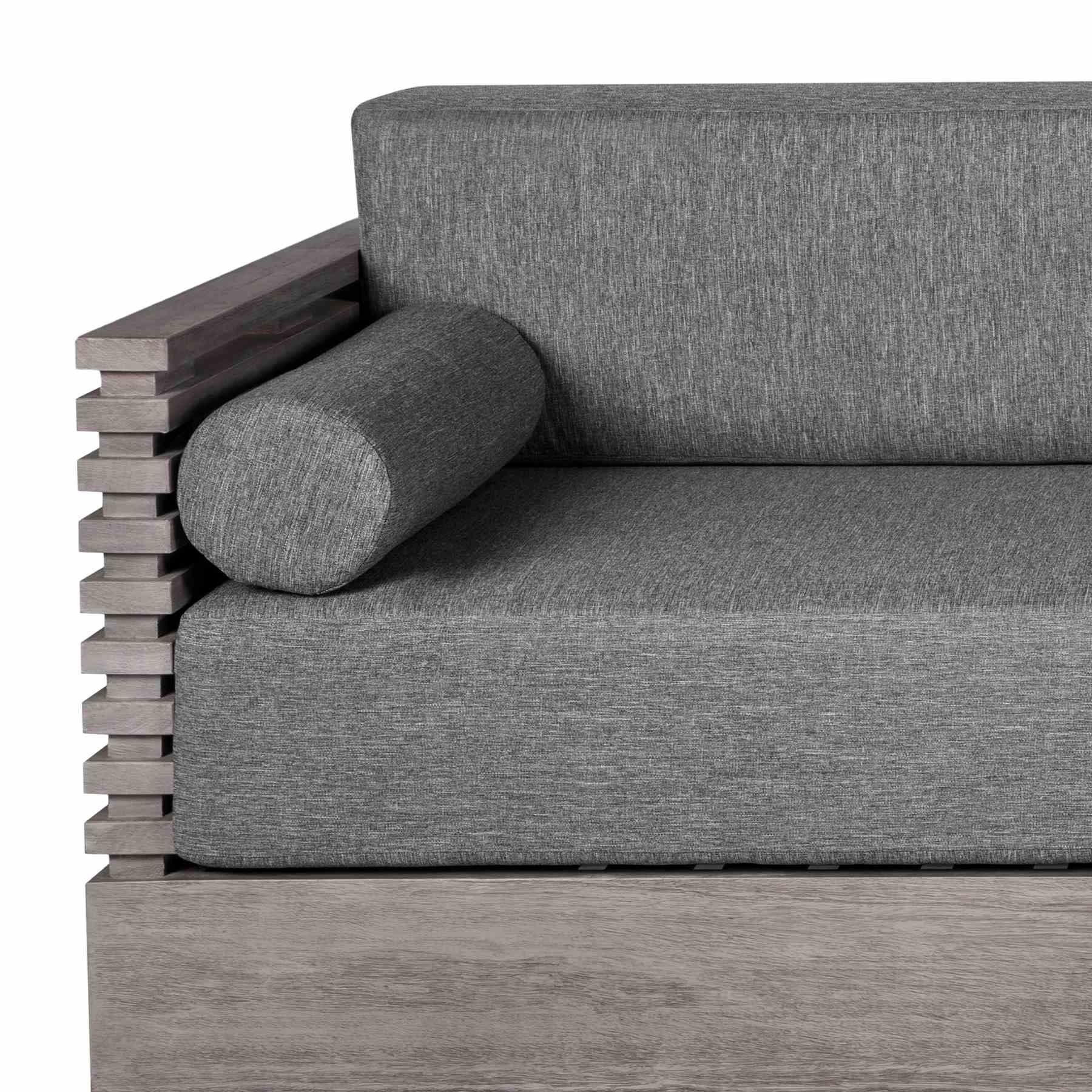 Vivid Outdoor Patio Sofa in Gray Eucalyptus Wood with Gray Olefin Cushions - Image 5