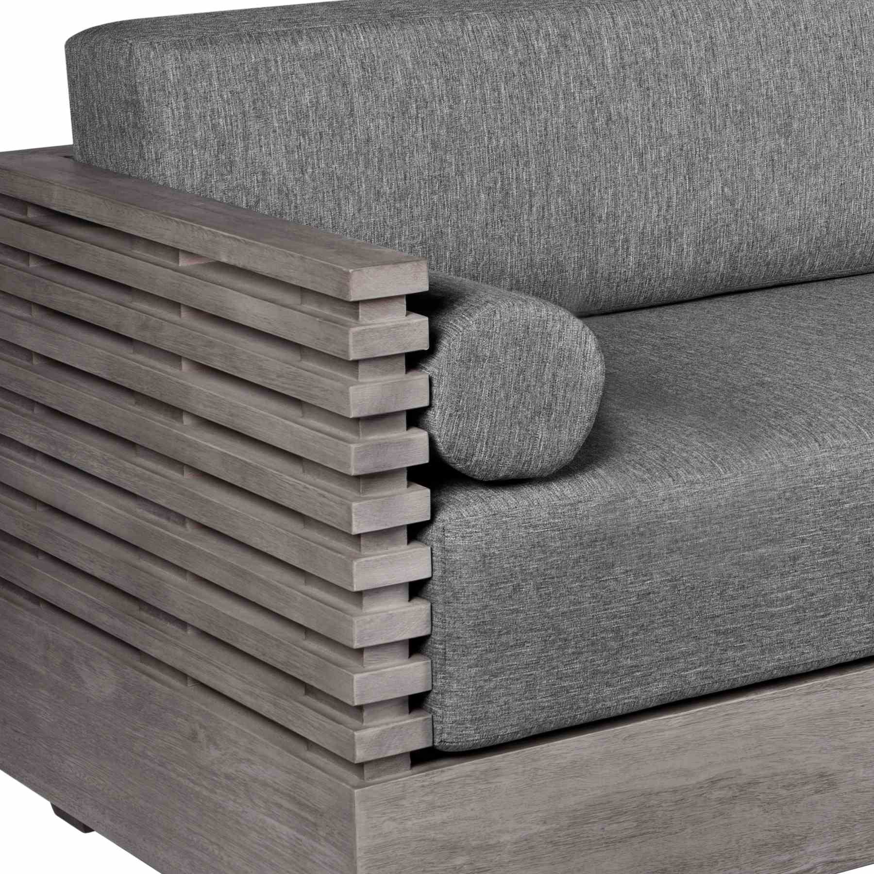 Vivid Outdoor Patio Sofa in Gray Eucalyptus Wood with Gray Olefin Cushions - Image 7