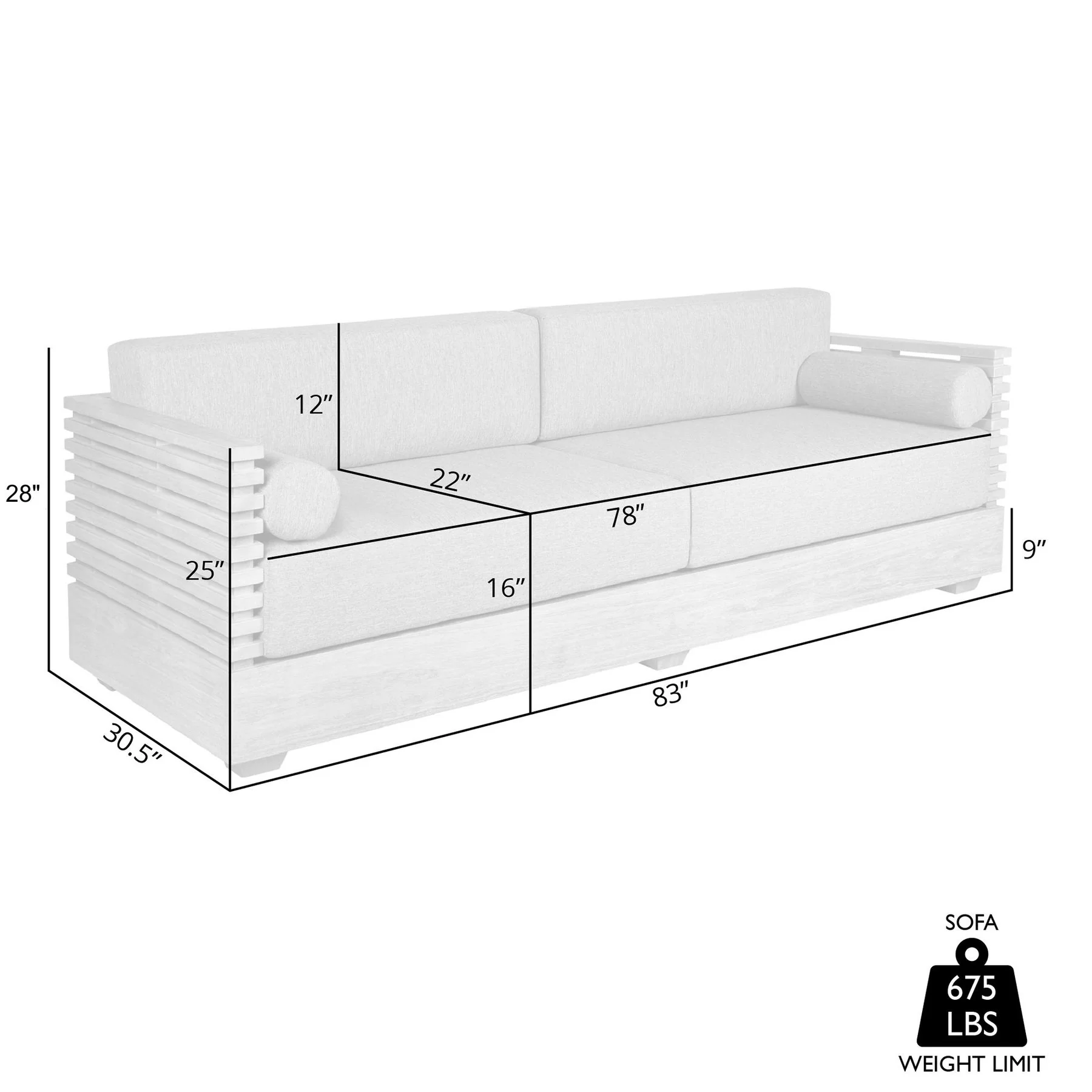 Vivid Outdoor Patio Sofa in Gray Eucalyptus Wood with Gray Olefin Cushions - Image 9