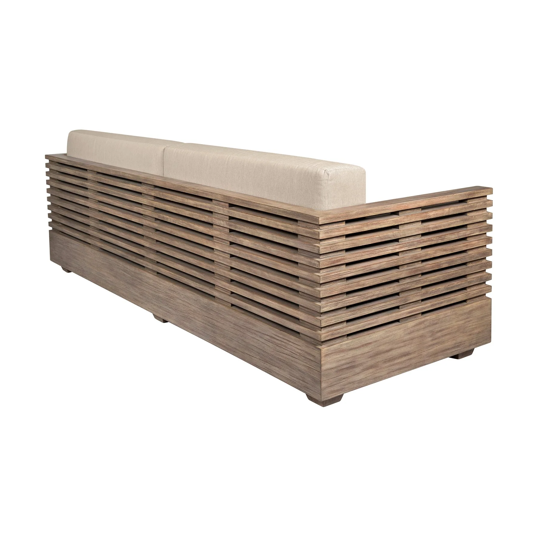 Vivid Outdoor Patio Sofa in Light Eucalyptus Wood with Taupe Olefin Cushions - Image 3