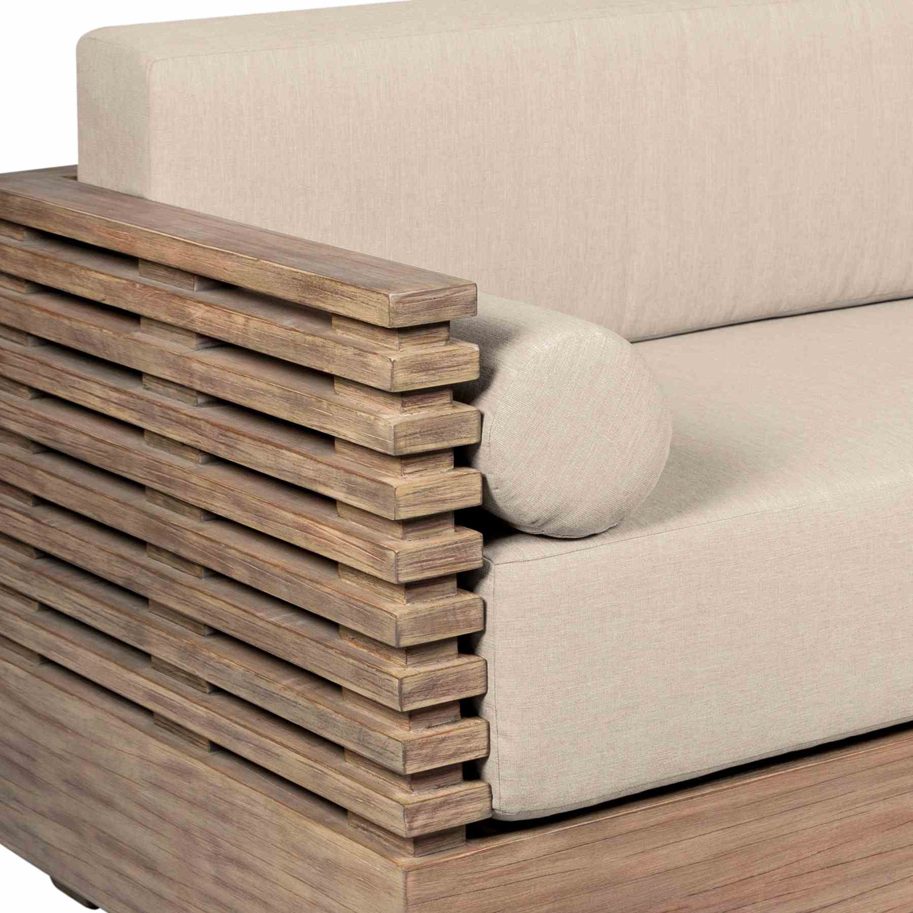 Vivid Outdoor Patio Sofa in Light Eucalyptus Wood with Taupe Olefin Cushions - Image 7