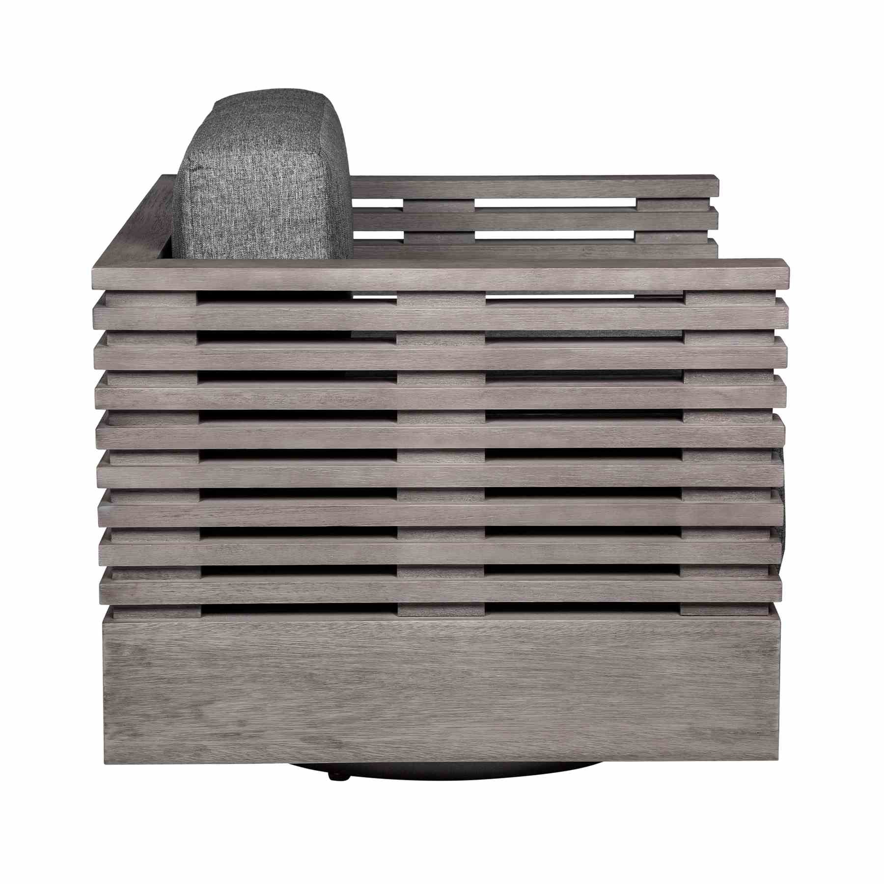 Vivid Swivel Outdoor Patio Chair in Gray Eucalyptus Wood with Gray Olefin Cushions - Image 3