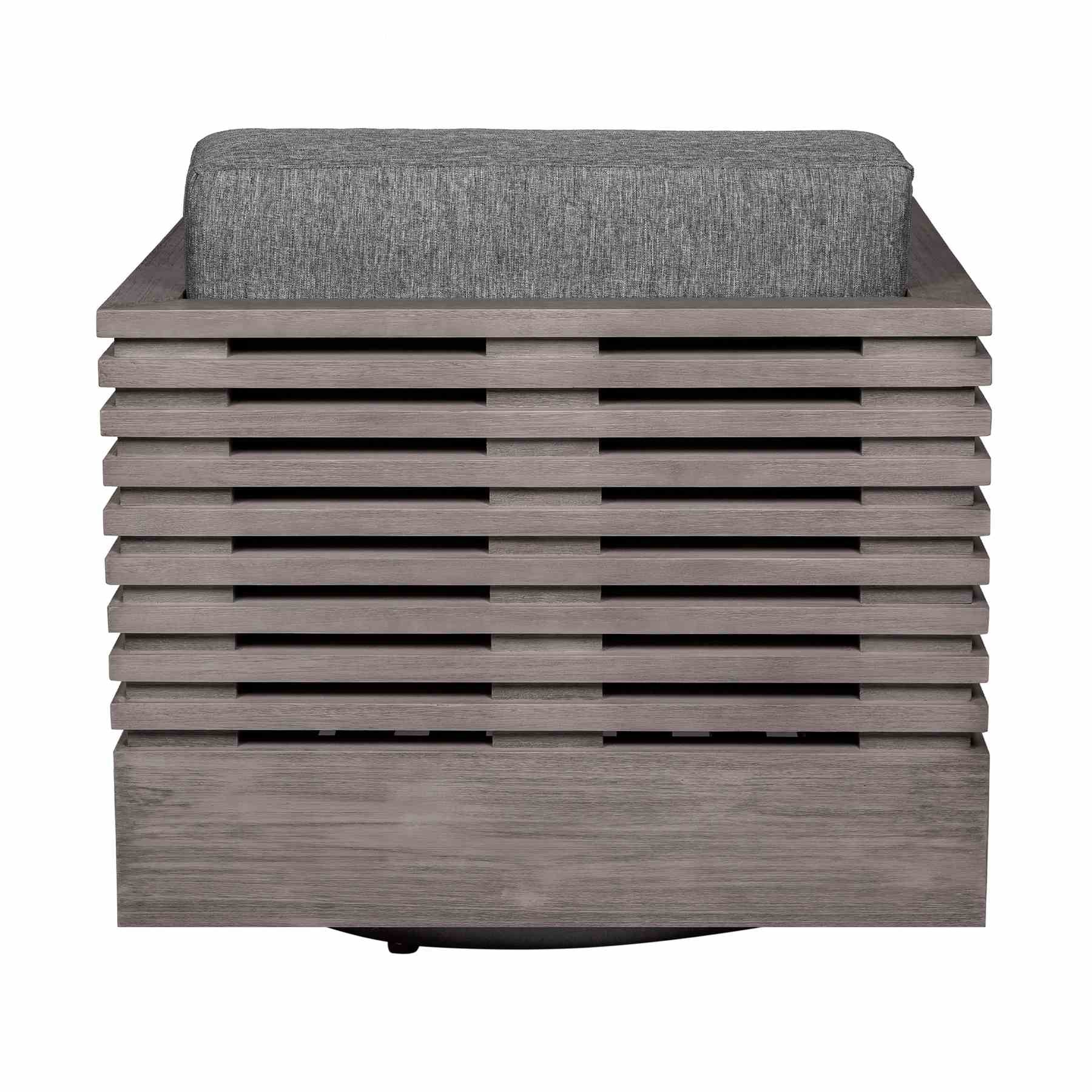 Vivid Swivel Outdoor Patio Chair in Gray Eucalyptus Wood with Gray Olefin Cushions - Image 5