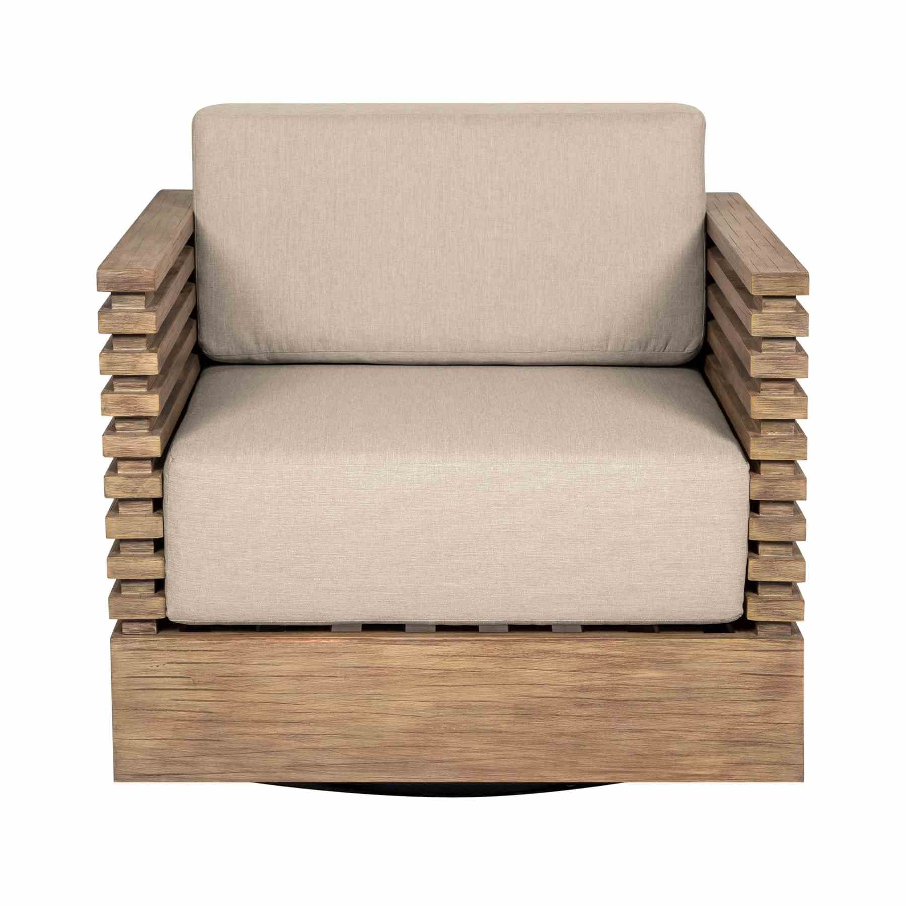 Vivid Swivel Outdoor Patio Chair in Light Eucalyptus Wood with Taupe Olefin Cushions - Image 2