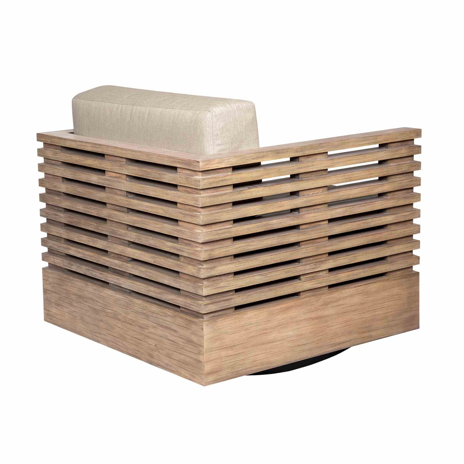 Vivid Swivel Outdoor Patio Chair in Light Eucalyptus Wood with Taupe Olefin Cushions - Image 4