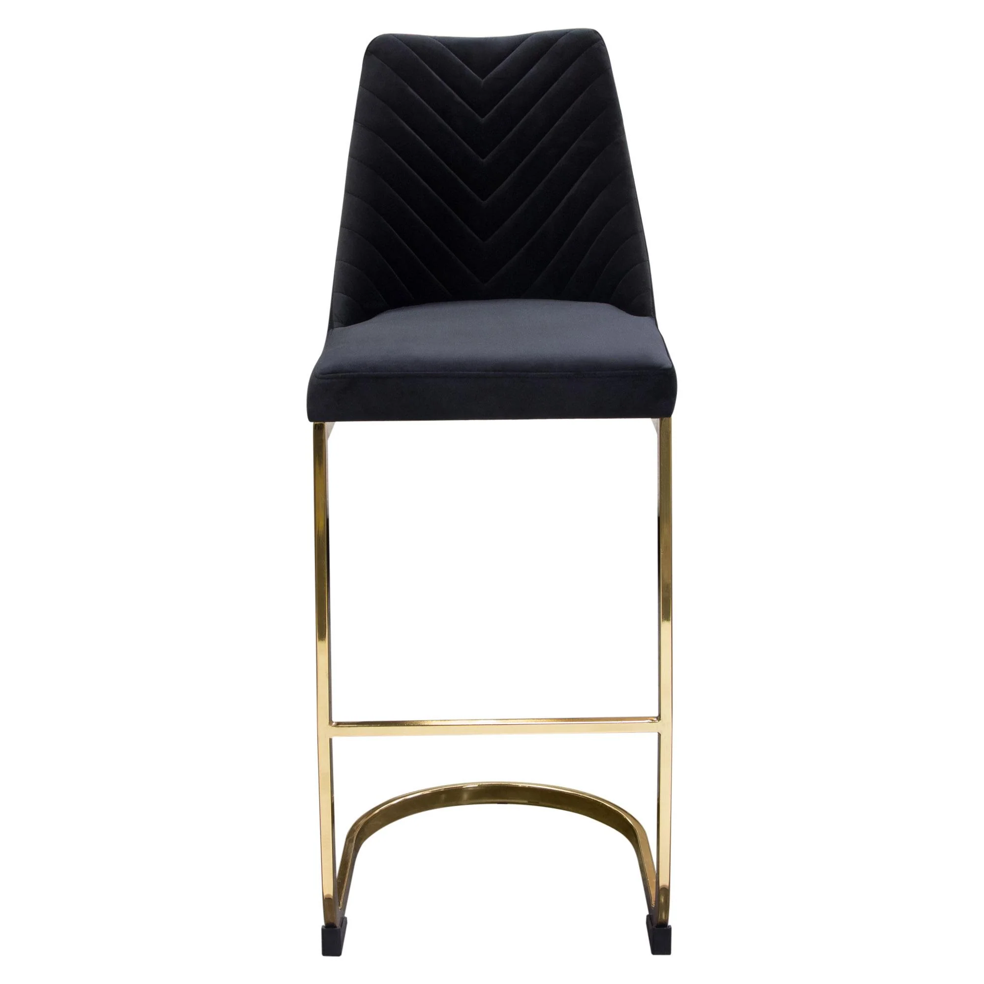 Vogue Set of (2) Bar Height Chairs in Black Velvet with Polished Gold Metal Base by Diamond Sofa - Image 2