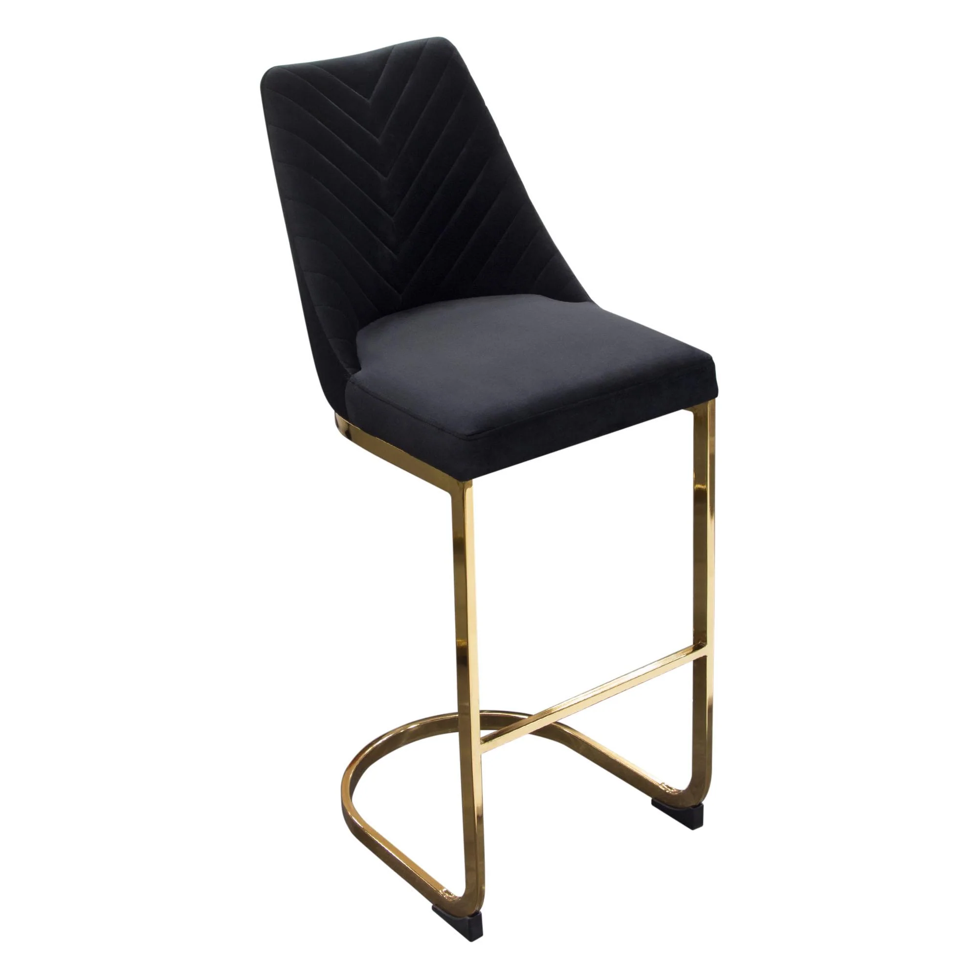 Vogue Set of (2) Bar Height Chairs in Black Velvet with Polished Gold Metal Base by Diamond Sofa - Image 5