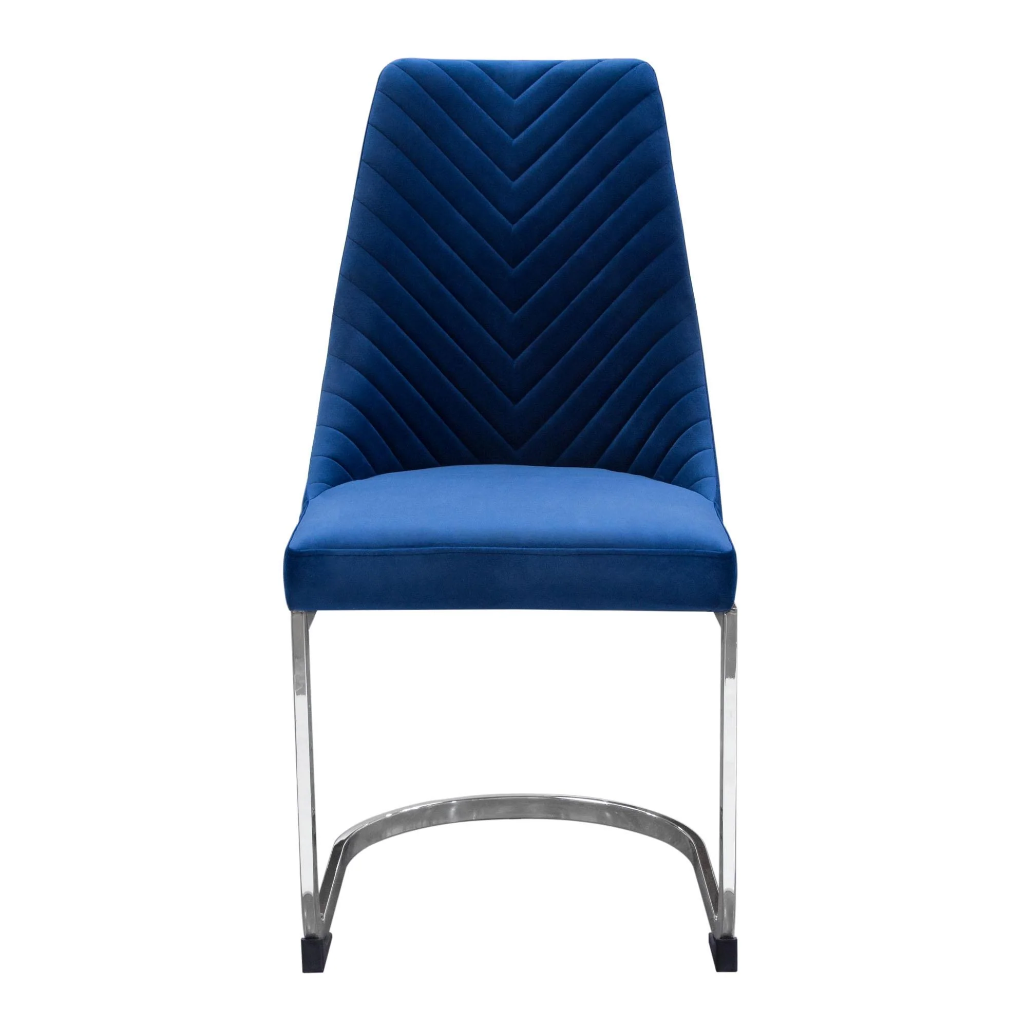 Vogue Set of (2) Dining Chairs in Navy Blue Velvet with Polished Silver Metal Base by Diamond Sofa - Image 2