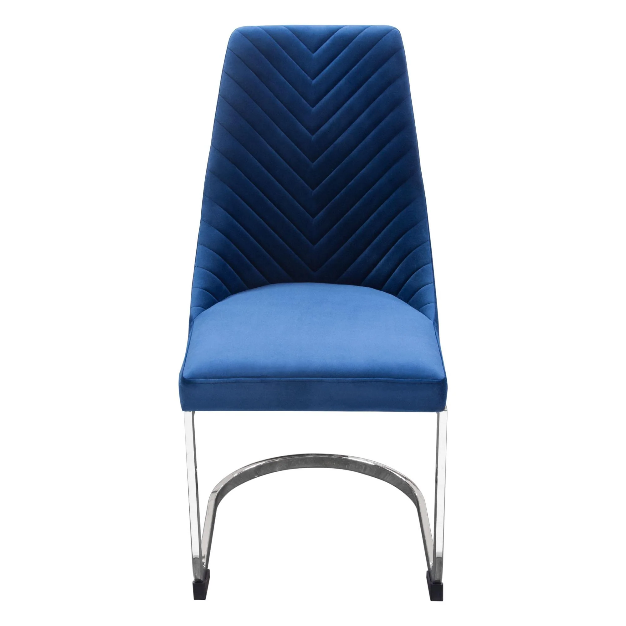 Vogue Set of (2) Dining Chairs in Navy Blue Velvet with Polished Silver Metal Base by Diamond Sofa - Image 3