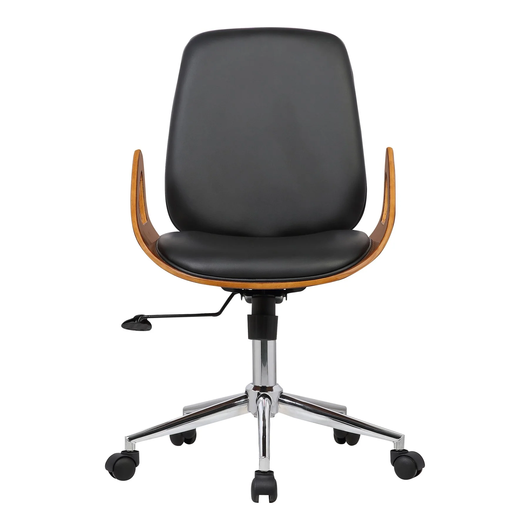 Wallace Mid-Century Office Chair in Chrome finish with Black Faux Leather and Walnut Veneer Back - Image 2