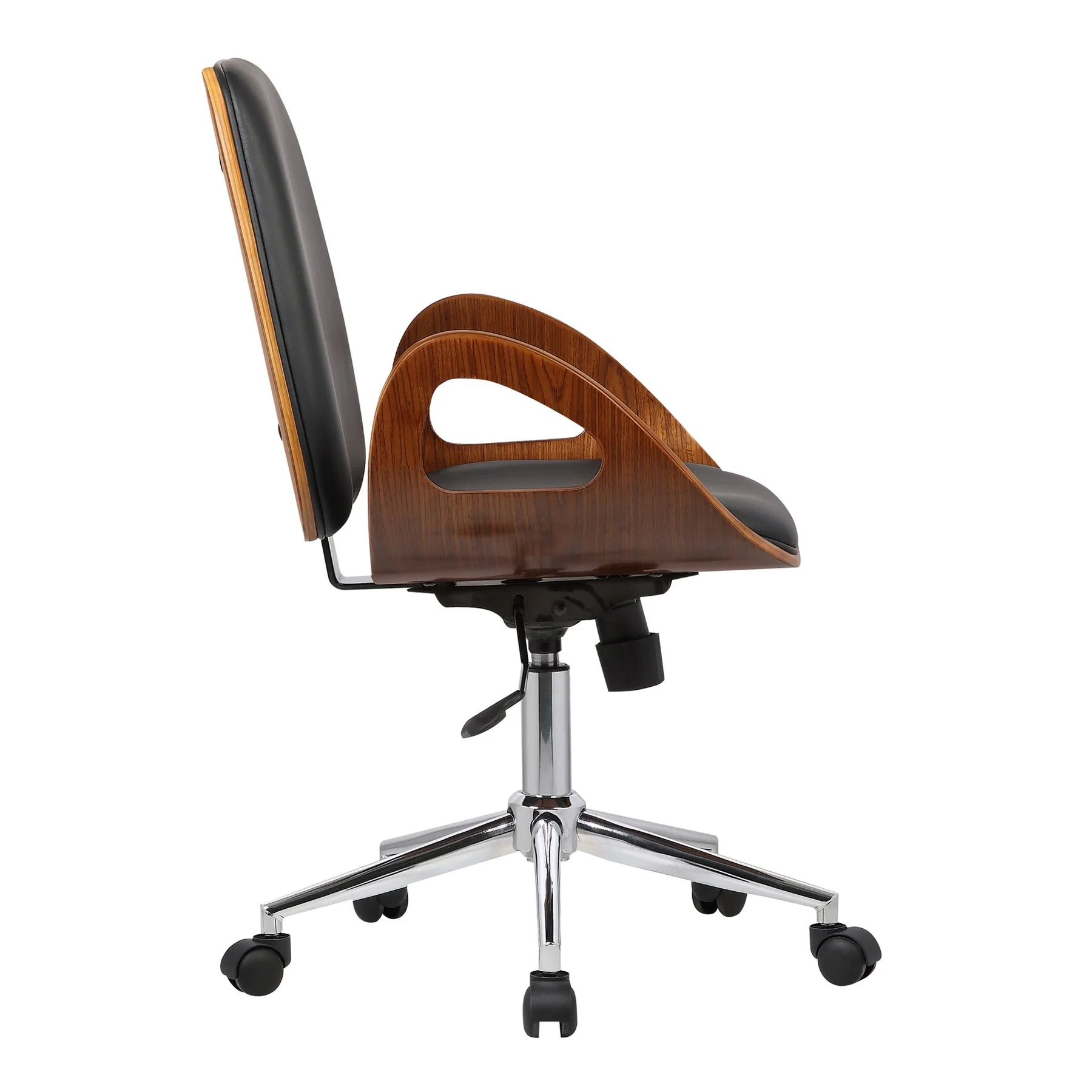 Wallace Mid-Century Office Chair in Chrome finish with Black Faux Leather and Walnut Veneer Back - Image 3