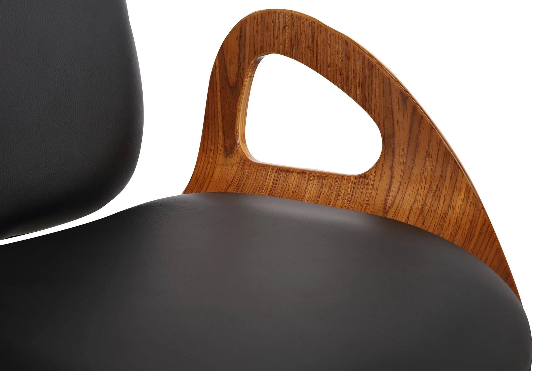 Wallace Mid-Century Office Chair in Chrome finish with Black Faux Leather and Walnut Veneer Back - Image 6