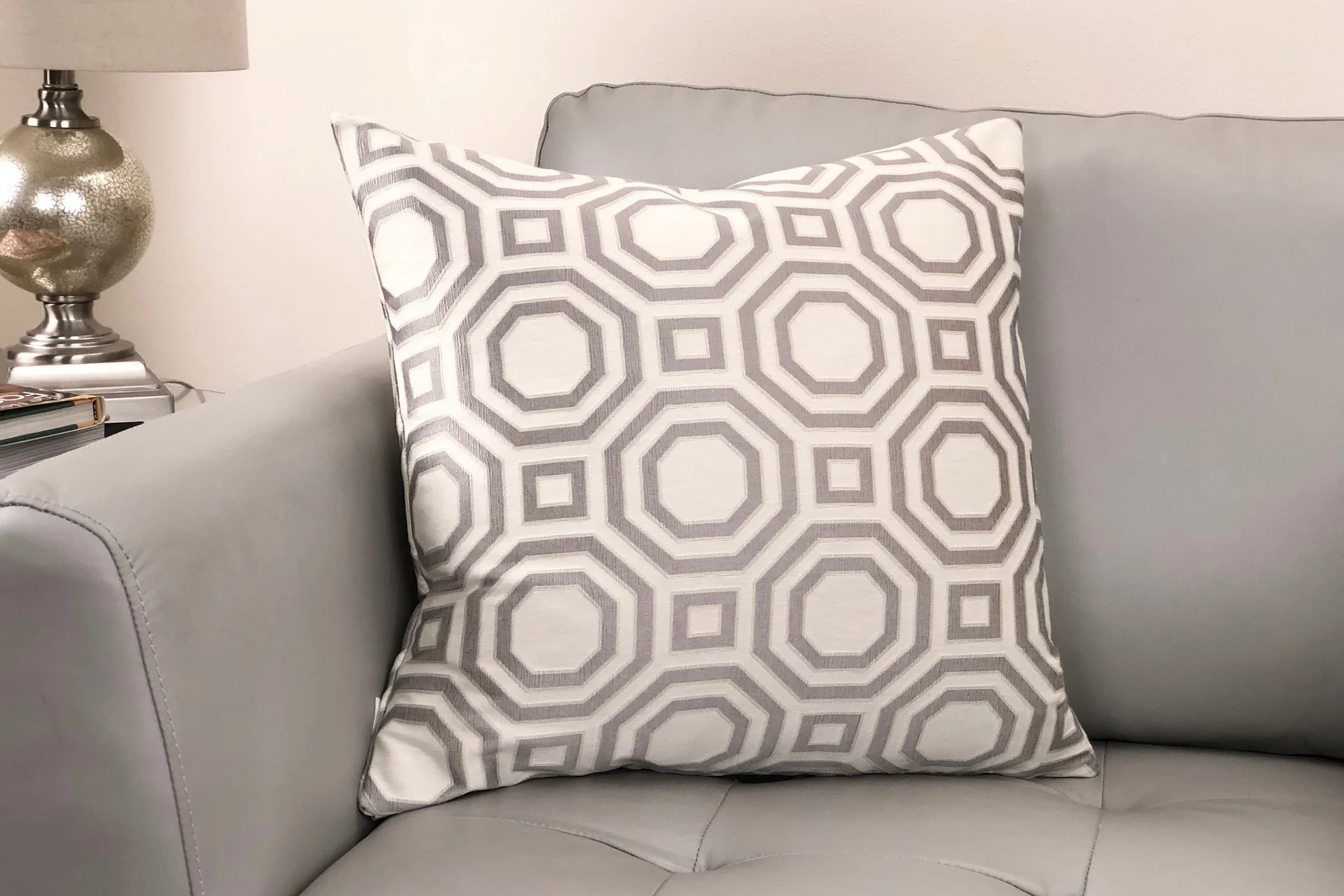 Warren Contemporary Decorative Feather and Down Throw Pillow In Gray Jacquard Fabric - Image 2