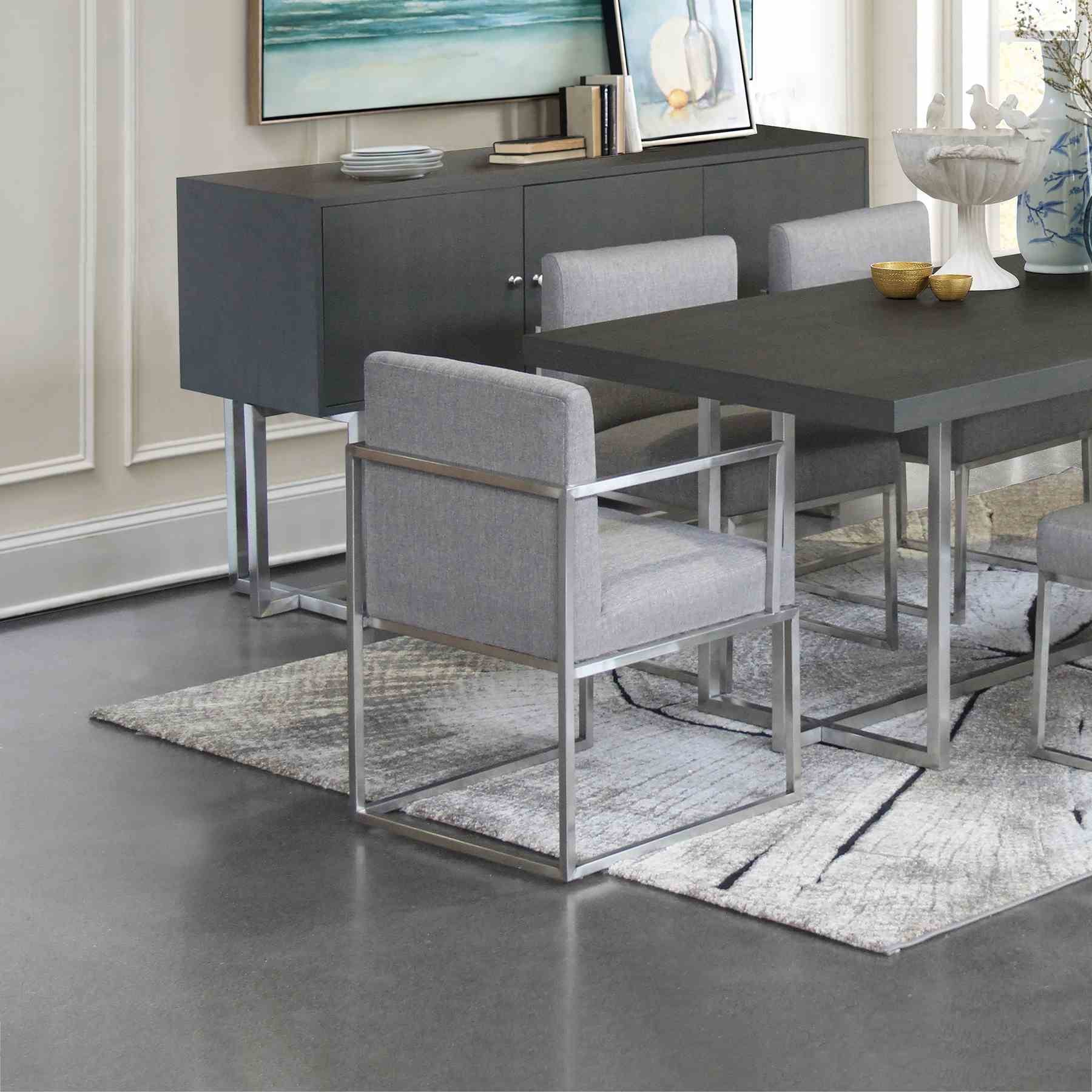 Warwick Contemporary Dining Chair in Brushed Stainless Steel Finish with Gray Fabric - Image 3
